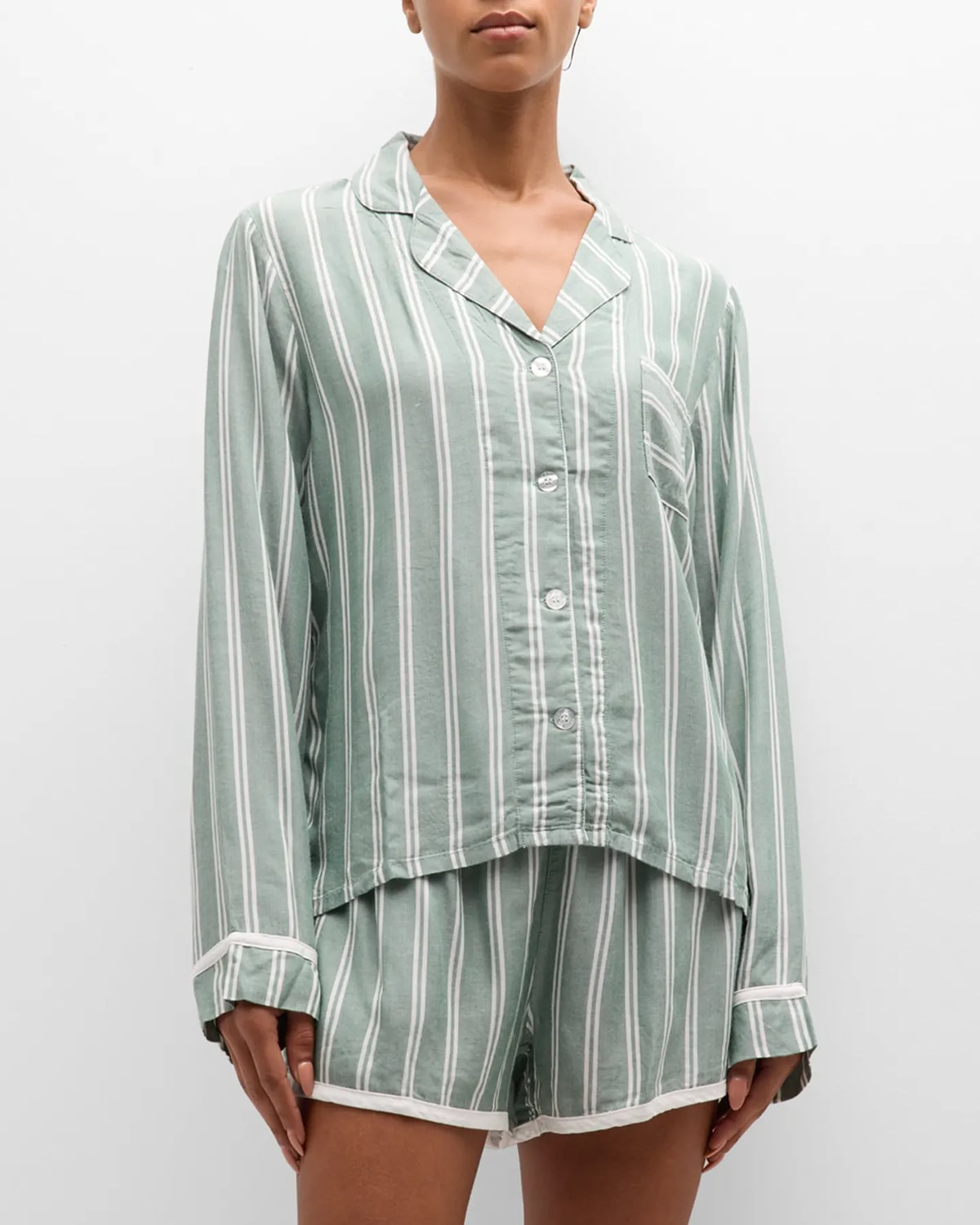 Shop Pj Salvage Stripe Hype Long-sleeve & Shorts Pajama Set In Forest Green