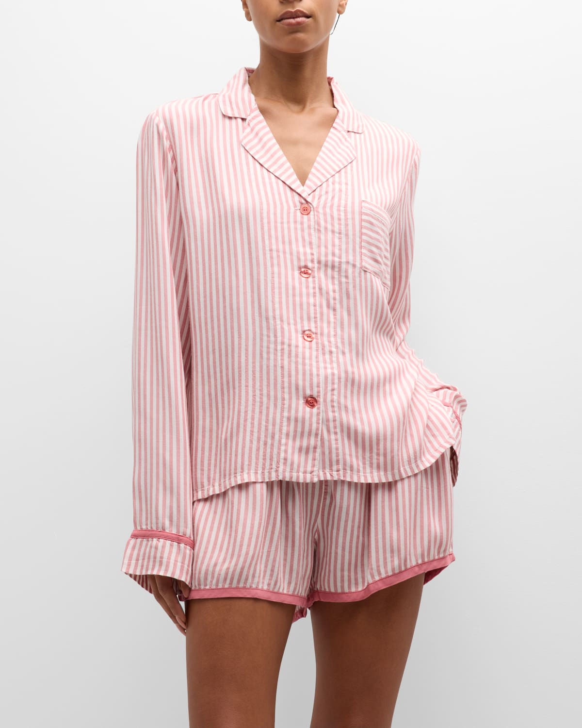Shop Pj Salvage Stripe Hype Long-sleeve & Shorts Pajama Set In Rust