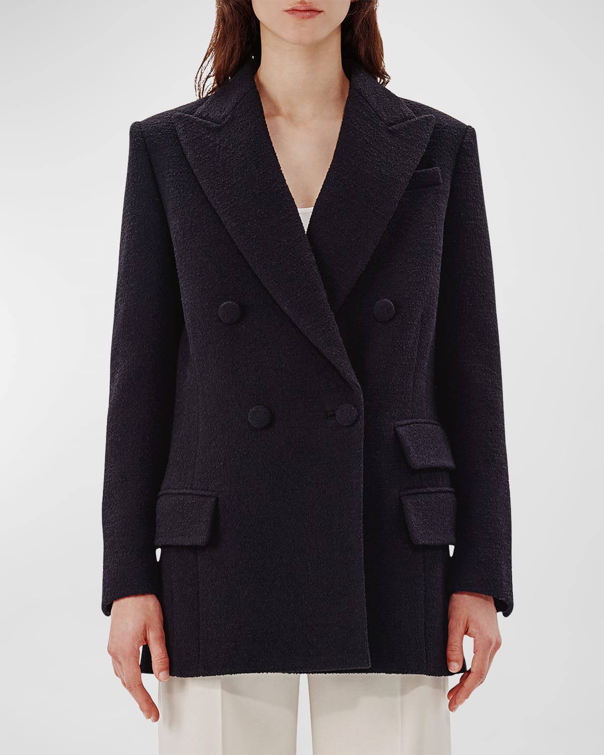 Another Tomorrow Boucle Blazer Coat With Side Zippers In Black