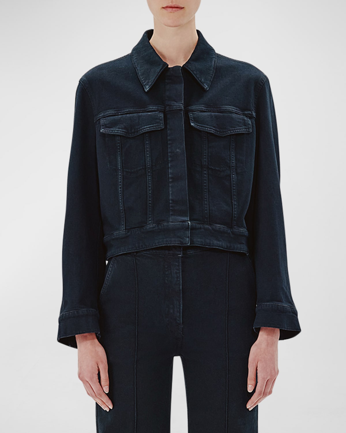 Another Tomorrow Cropped Denim Jacket In Overdye Black