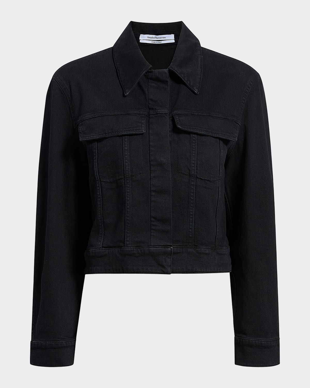 Another Tomorrow Cropped Denim Jacket In Overdye Black