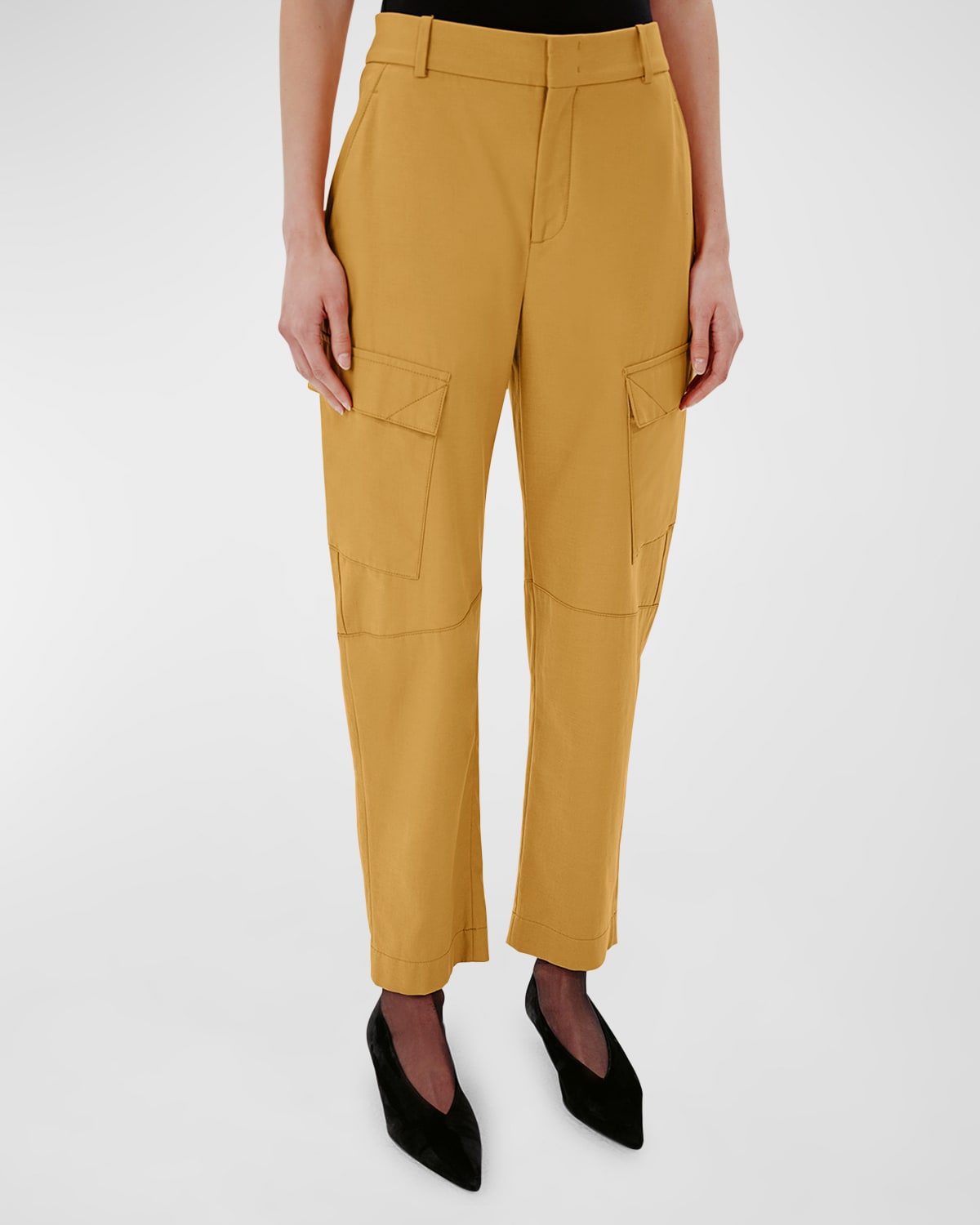Shop Another Tomorrow Mid-rise Curved Straight-leg Ankle Cargo Pants In Goldenrod