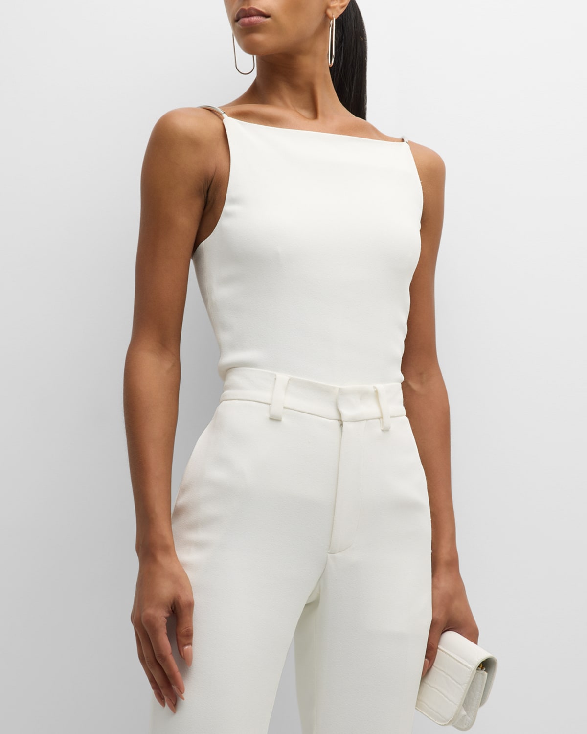 Shop Brandon Maxwell Boat-neck Tank Top With Silver Hardware Straps In White