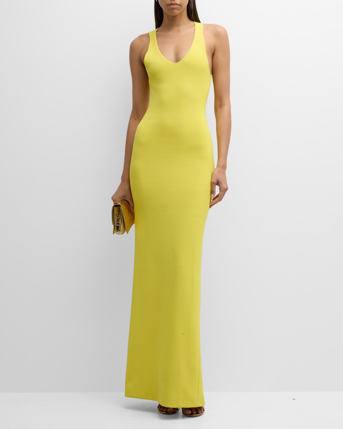 Shop Brandon Maxwell Scoop Neck Knit Maxi Dress In Lemon Yellow