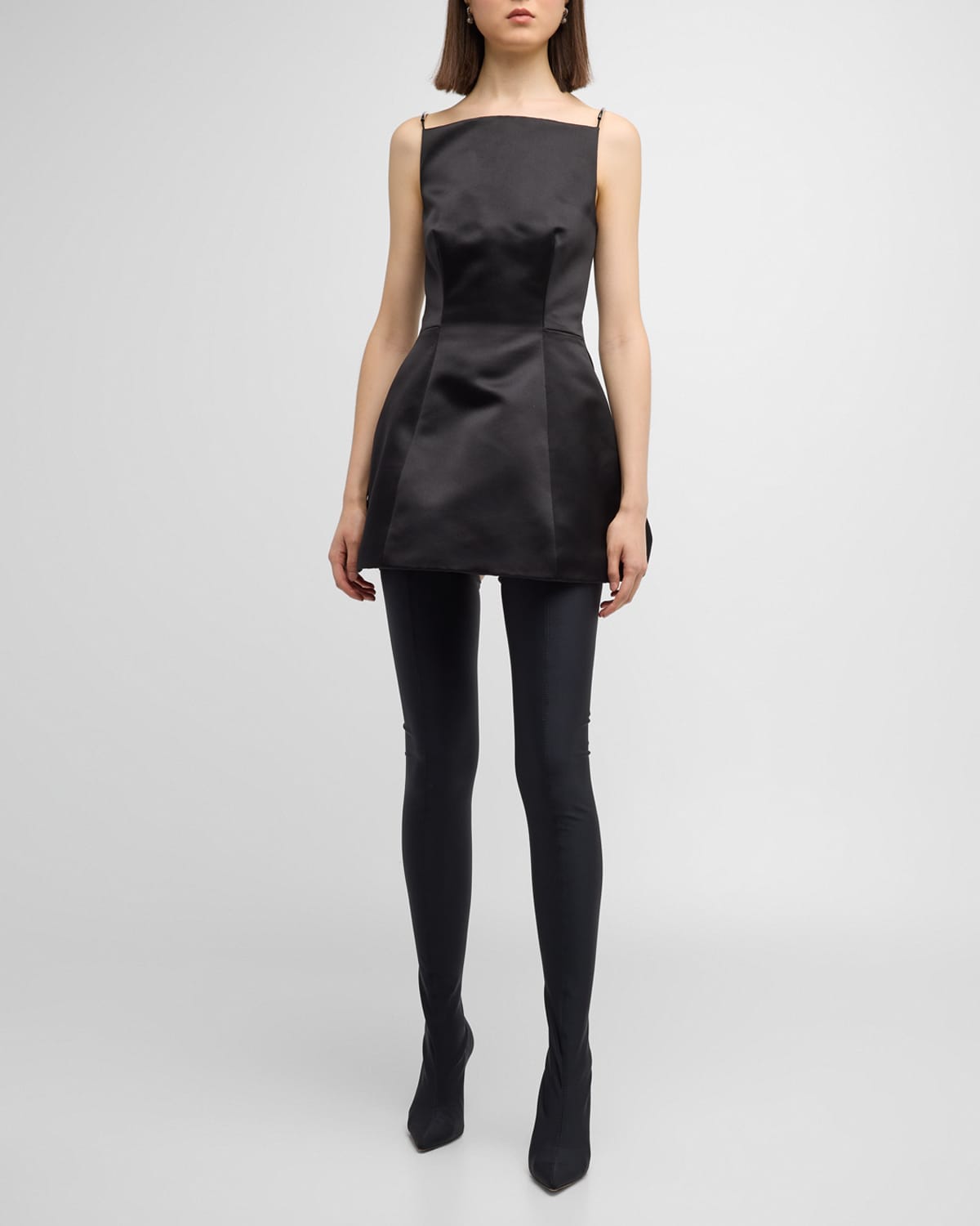 Shop Brandon Maxwell Boat-neck Sleeveless Silk Bubble Mini Dress In Black