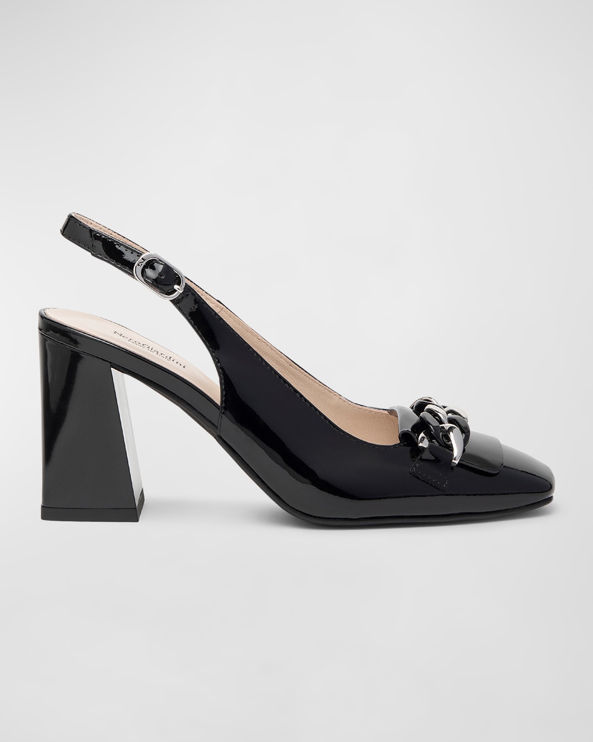 Patent Chain Slingback Pumps