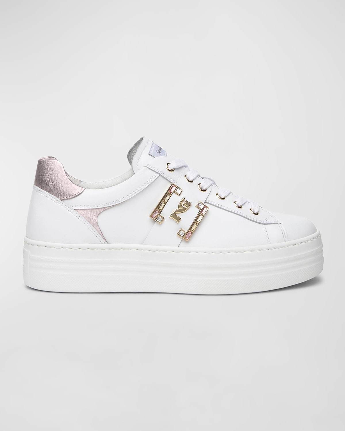 Jeweled Logo Leather Skater Sneakers