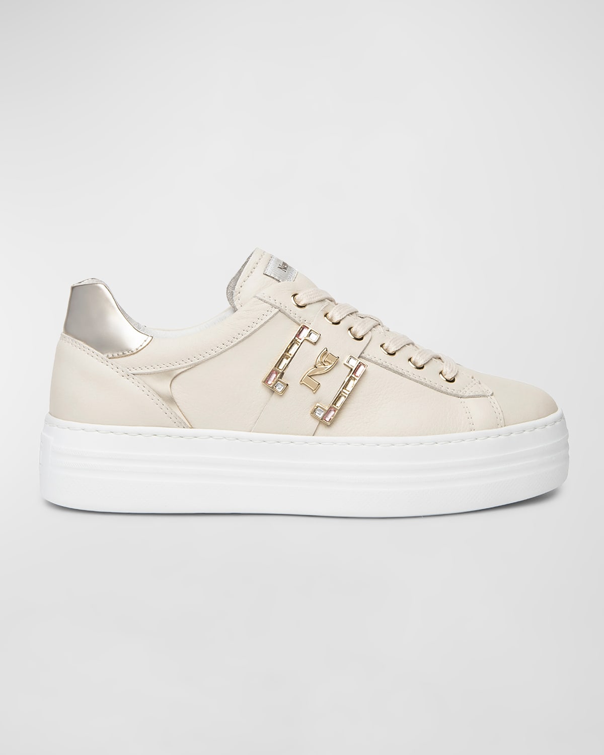 Jeweled Logo Leather Skater Sneakers