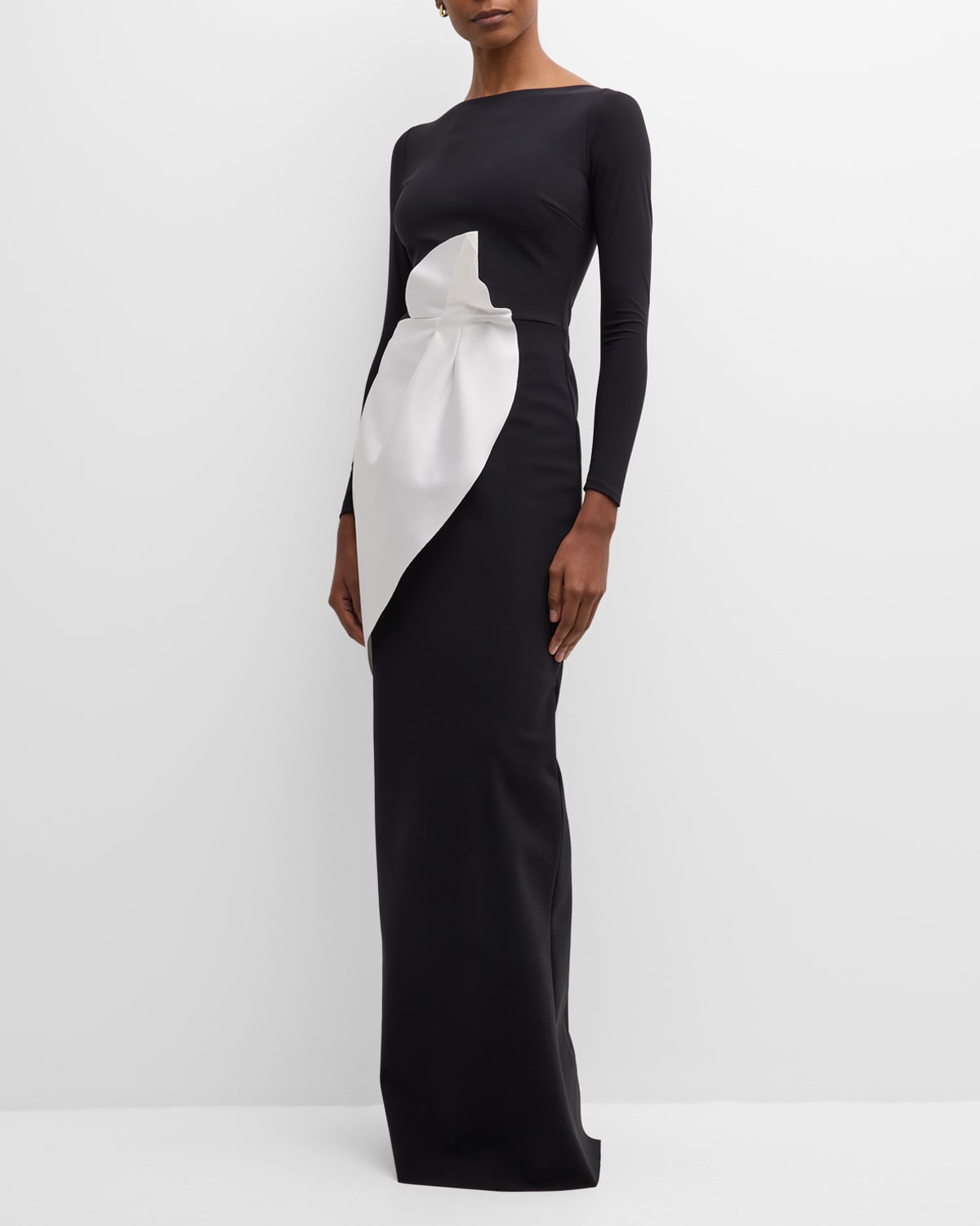 Chiara Boni La Petite Robe Two-tone Boat-neck Column Gown In Blackwhite