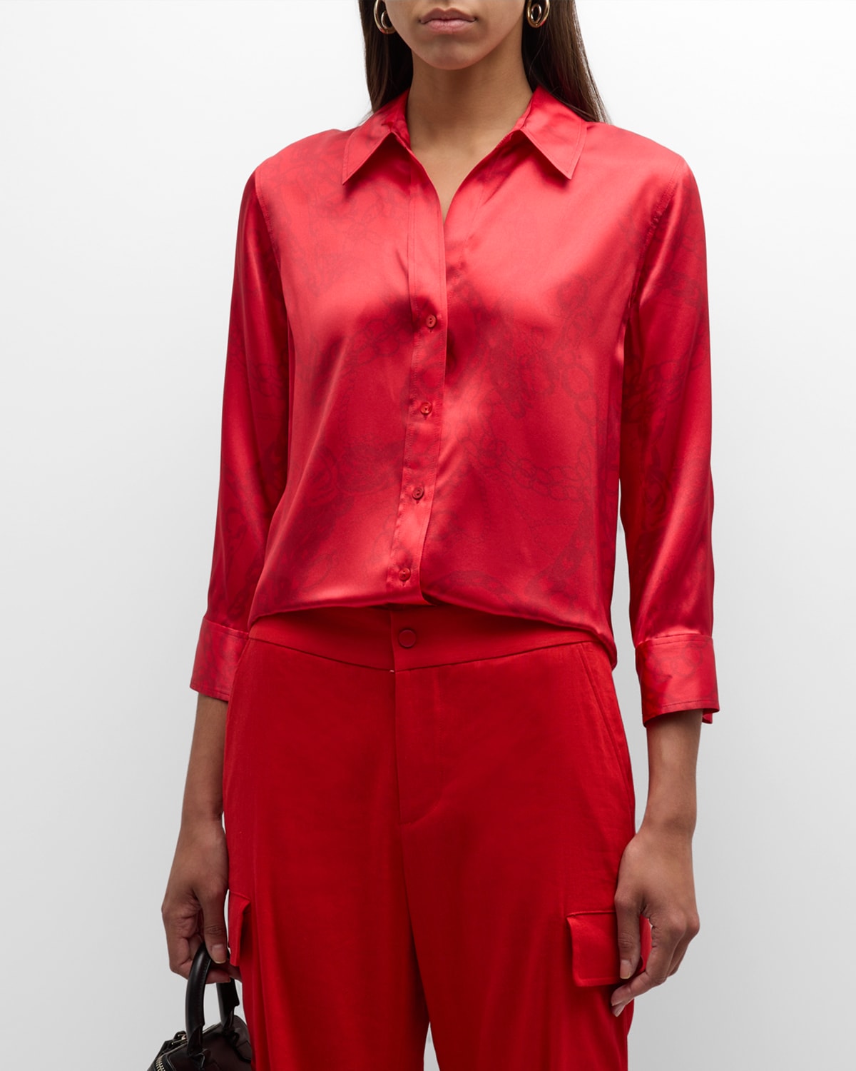 Shop L Agence Dani Chain-print Silk Blouse In Red Allover Chain