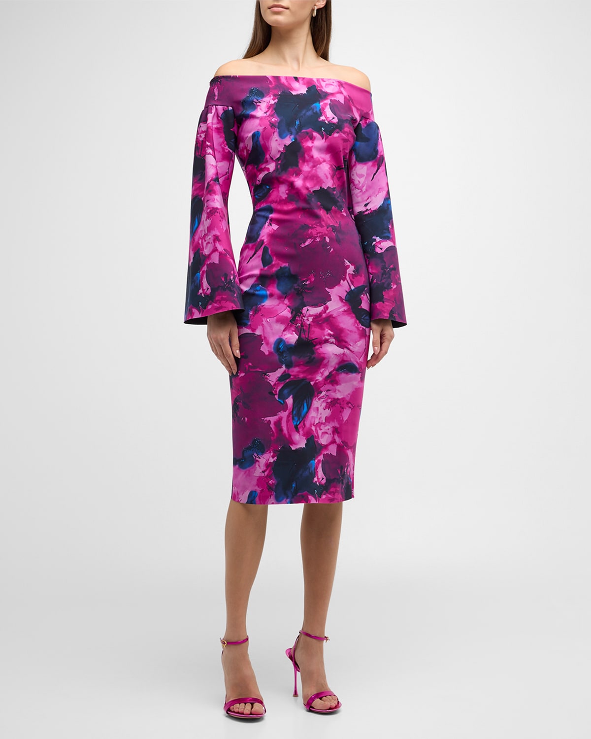 Off-Shoulder Floral-Print Bodycon Midi Dress