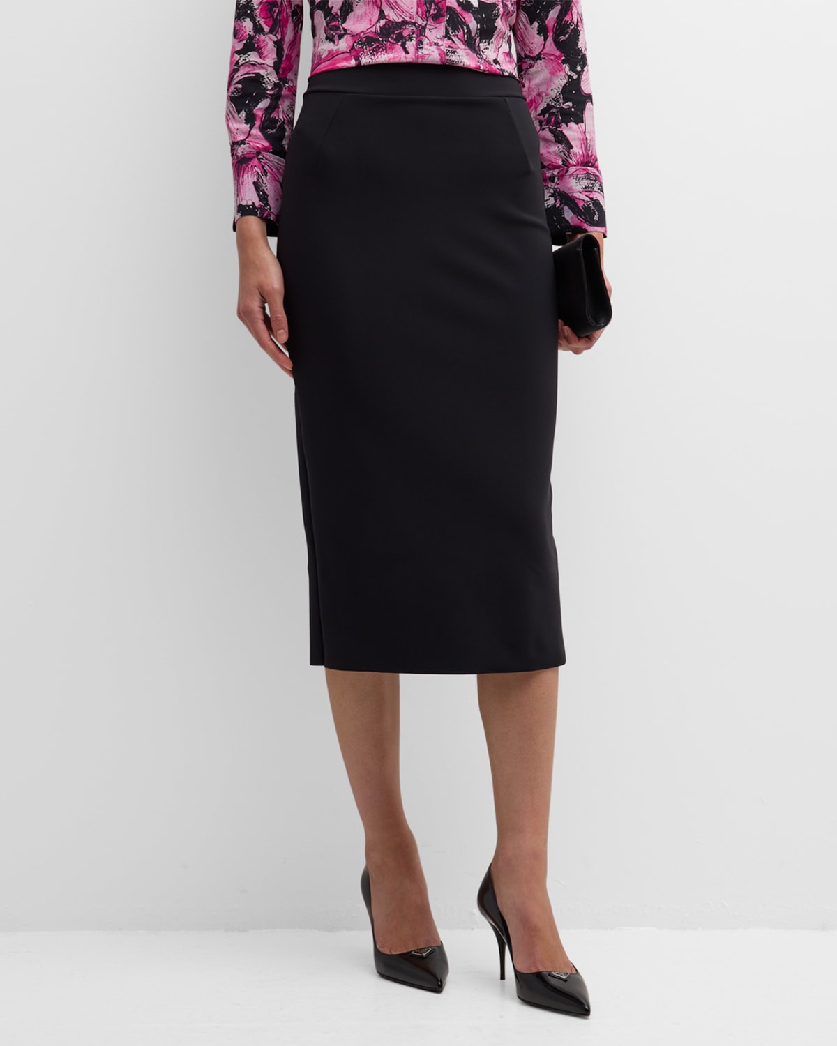 Shop Chiara Boni La Petite Robe Delfina Split-hem Midi Pencil Skirt In Black