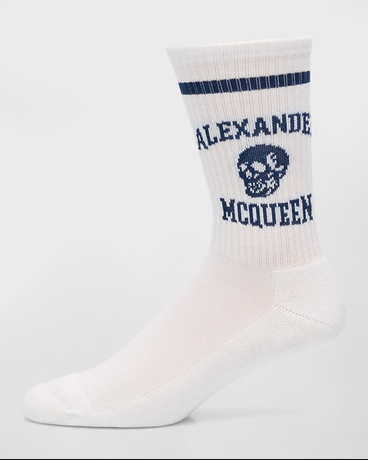 Shop Alexander Mcqueen Men's Varsity Logo Crew Socks In Whiteindigo