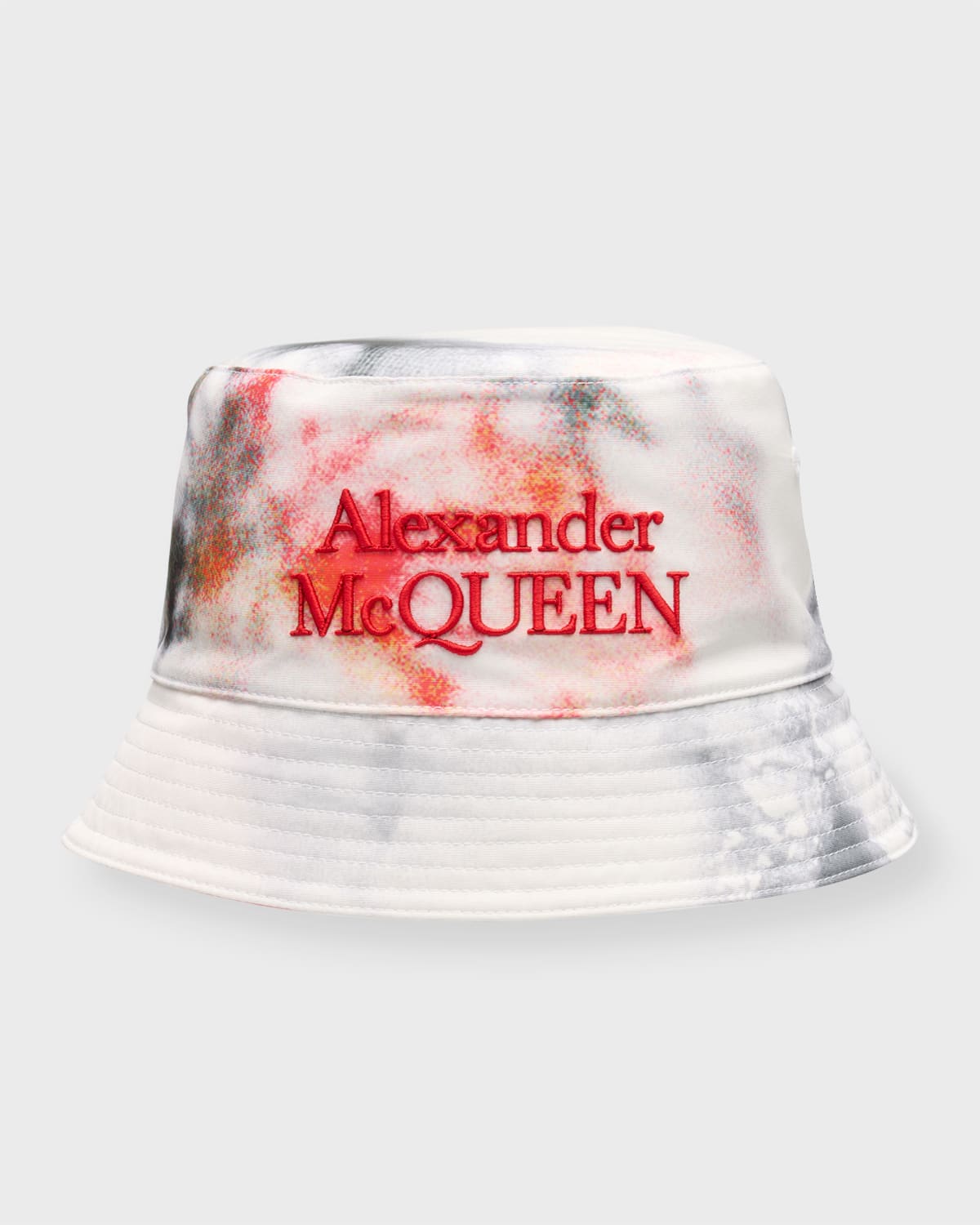 Alexander Mcqueen Men's Obscured Flower Logo Bucket Hat In White And Red