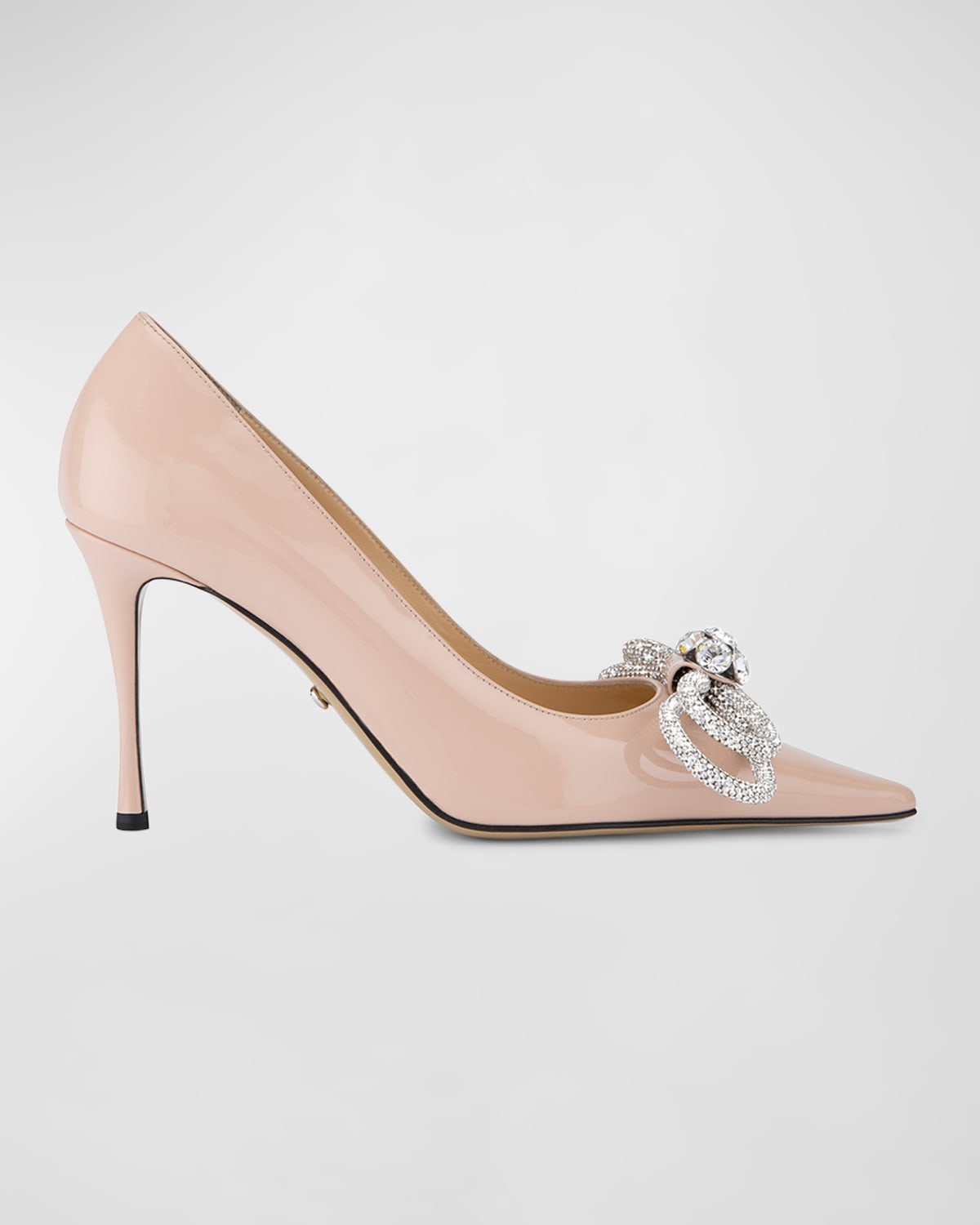 Mach & Mach Embellished Double Bow Patent Leather Pumps In Nude