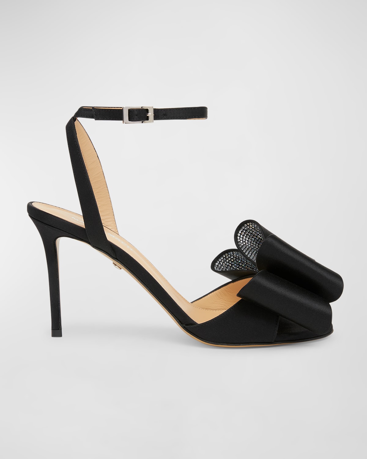 Shop Mach & Mach Cadeau Bow Satin Stiletto Sandals In Black