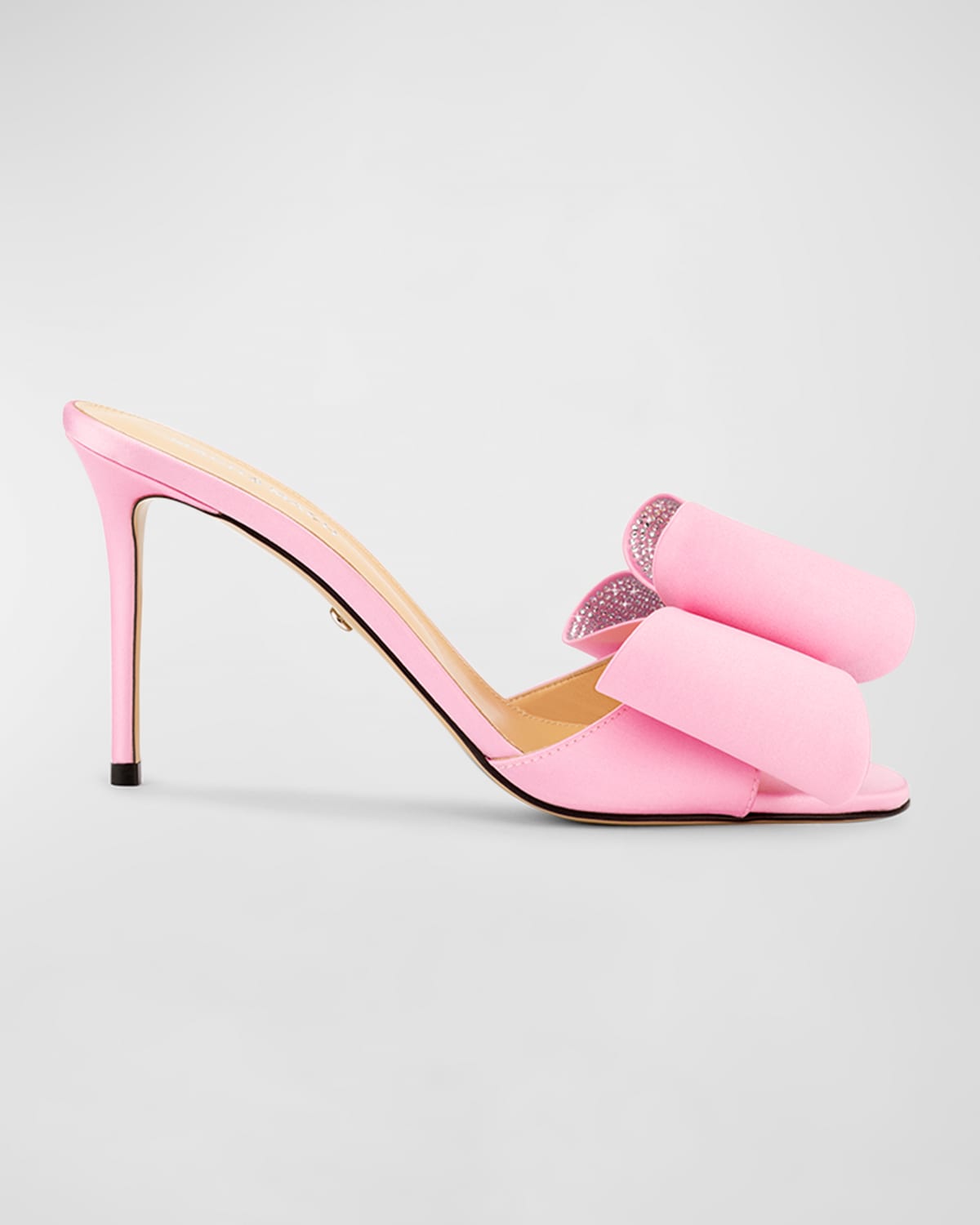 Mach & Mach Cadeau Embellished Bow Satin Mule Pumps In Pink