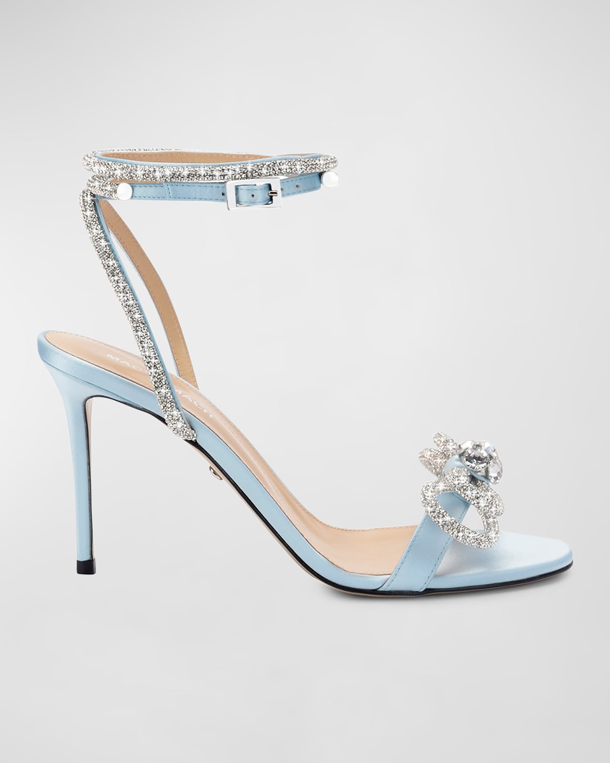 Shop Mach & Mach Crystal-embellished Double Bow Satin Stiletto Sandals In Blue