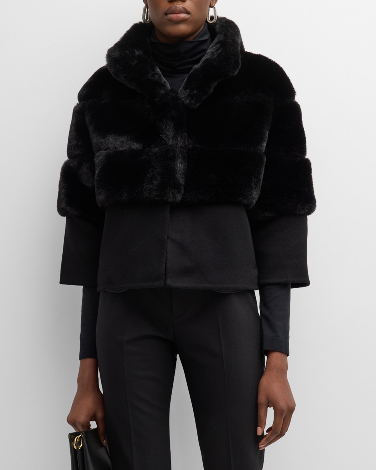 Kelli Kouri Sheard Faux Fur & Cashmere Jacket In Black