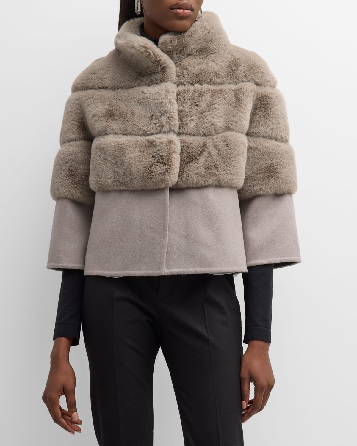 Kelli Kouri Sheard Faux Fur & Cashmere Jacket In Grey