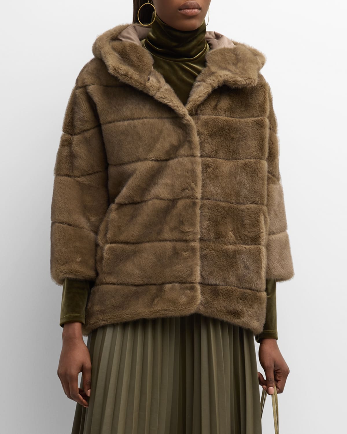Shop Kelli Kouri Hooded Faux Fur Jacket In Mink