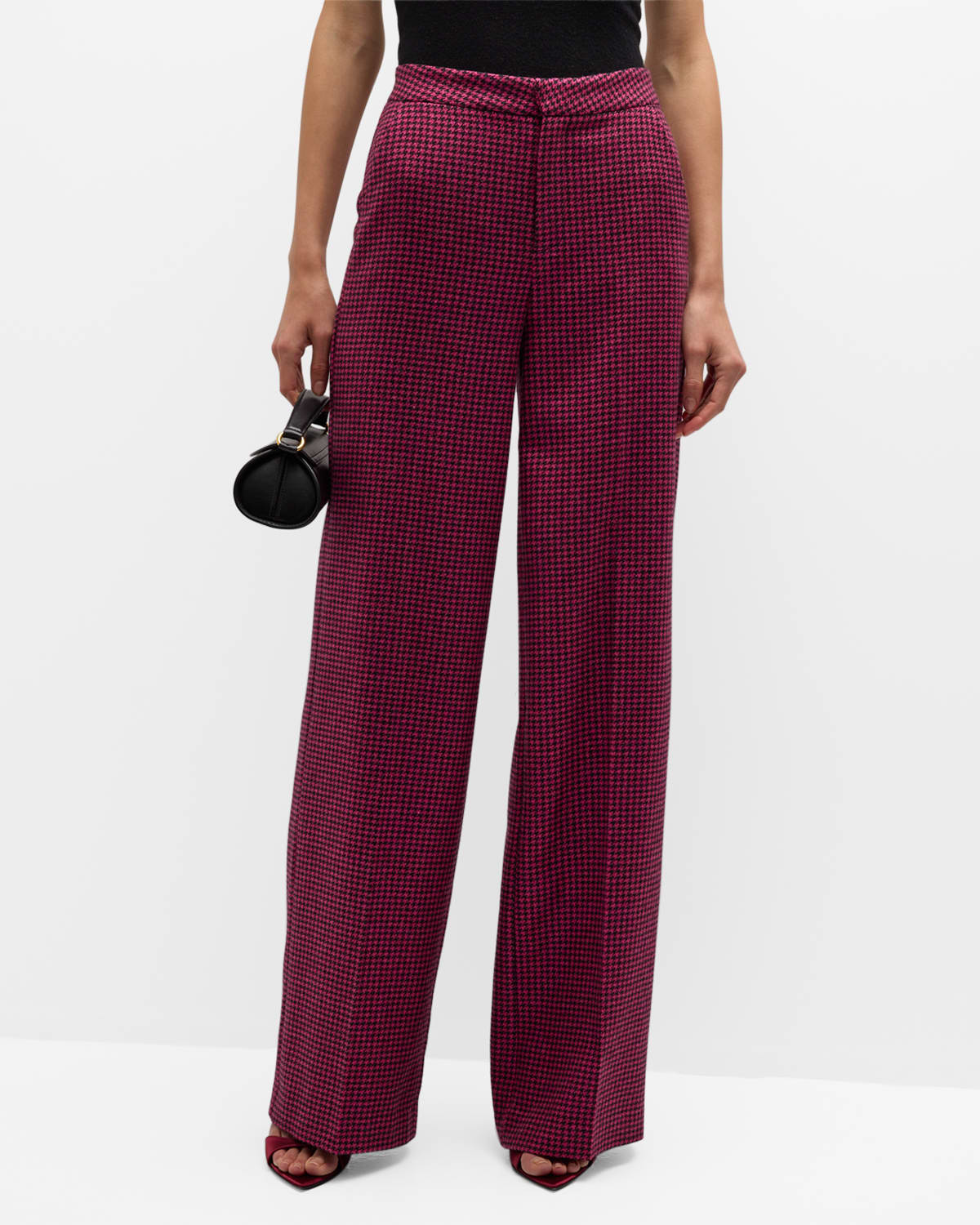 Livvy Mid-Rise Straight-Leg Houndstooth Trousers