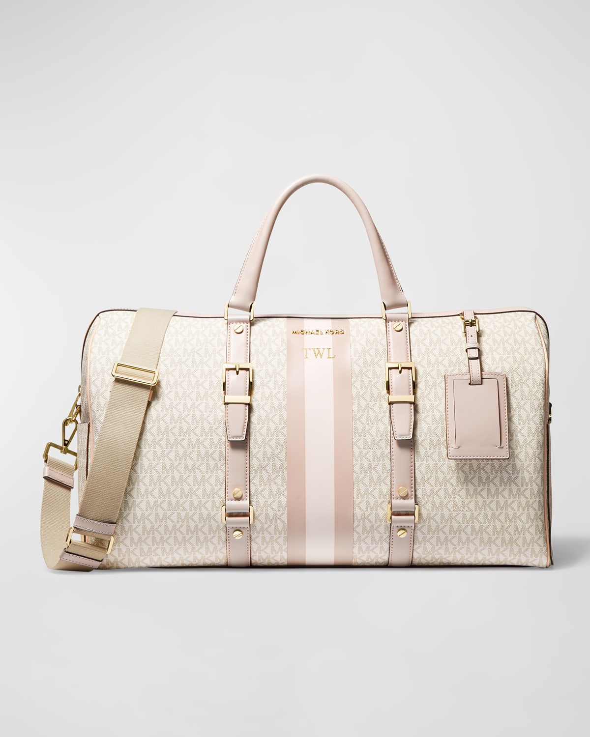Shop Michael Michael Kors Xl Monogram Zip Weekender Bag In Vanilla Pink