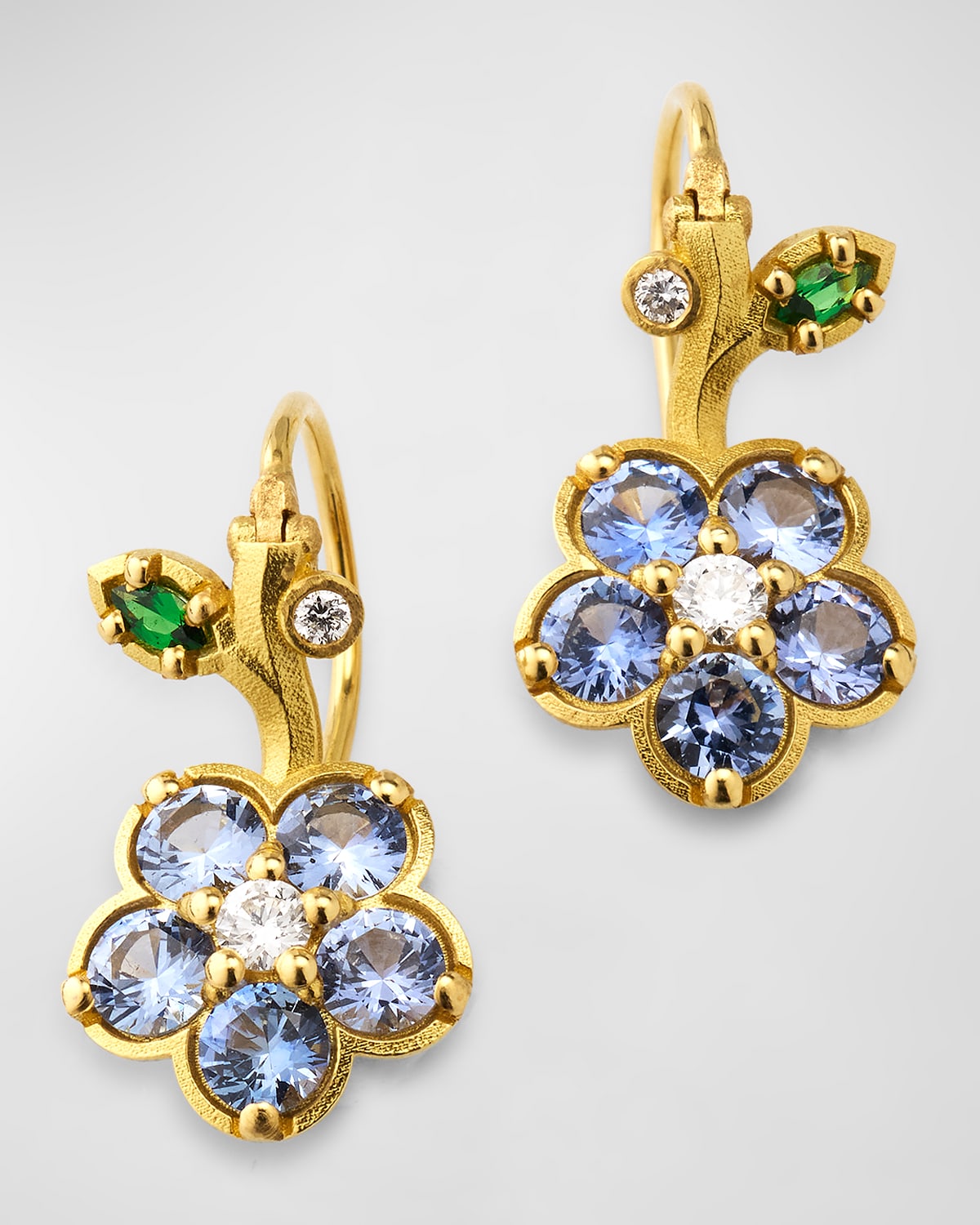 18K Yellow Gold Diamond, Tsavorite and Sapphire Wild Child Earrings