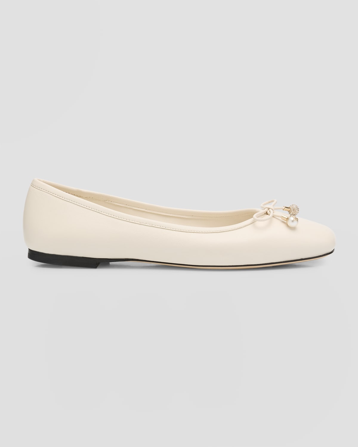 Jimmy Choo Elme Embellished Leather Ballet Flats In Latte