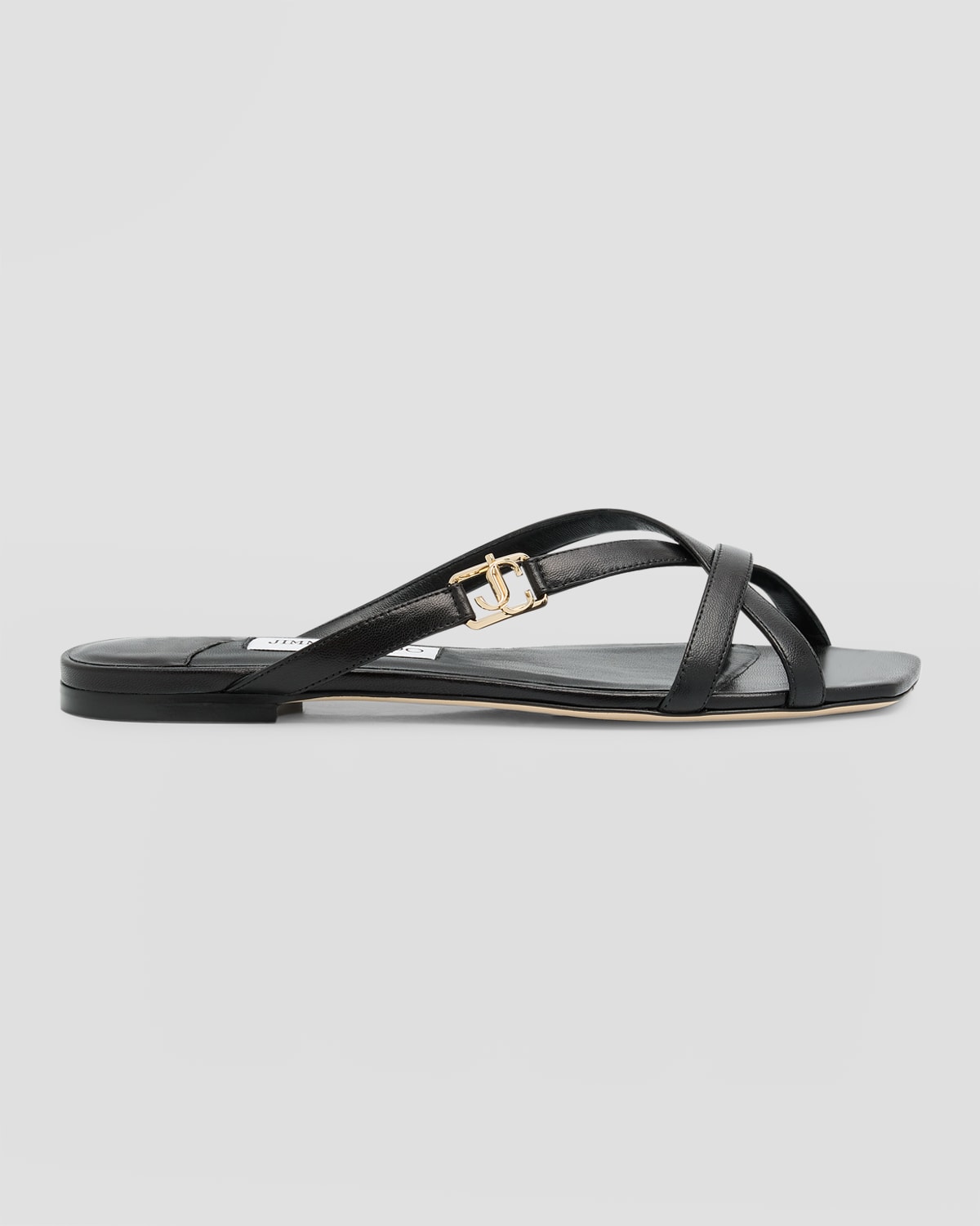 Shop Jimmy Choo Jess Leather Crisscross Flat Sandals In Black