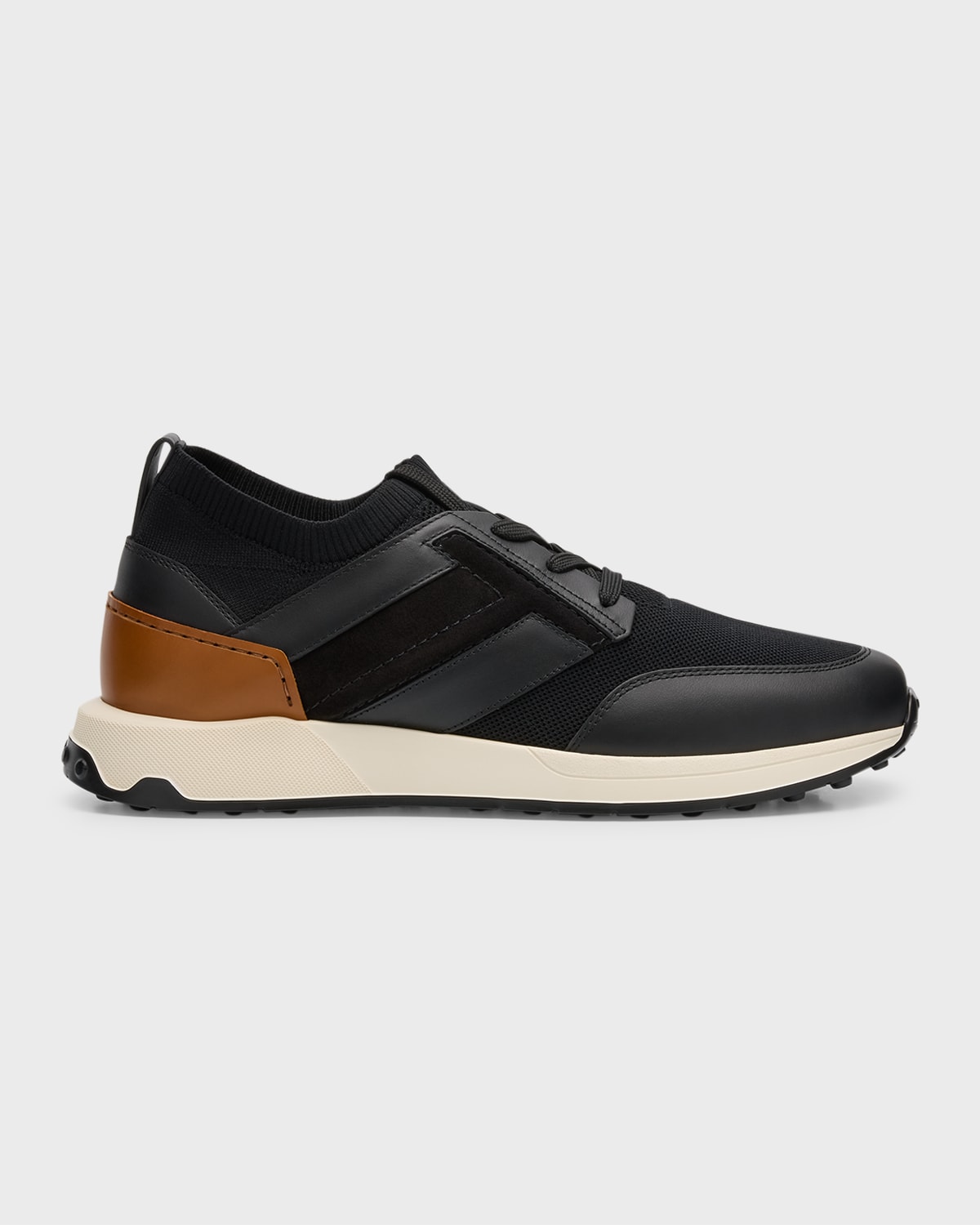 Tod's Men's Maglia Leather And Technical Knit Runner Sneakers In Black