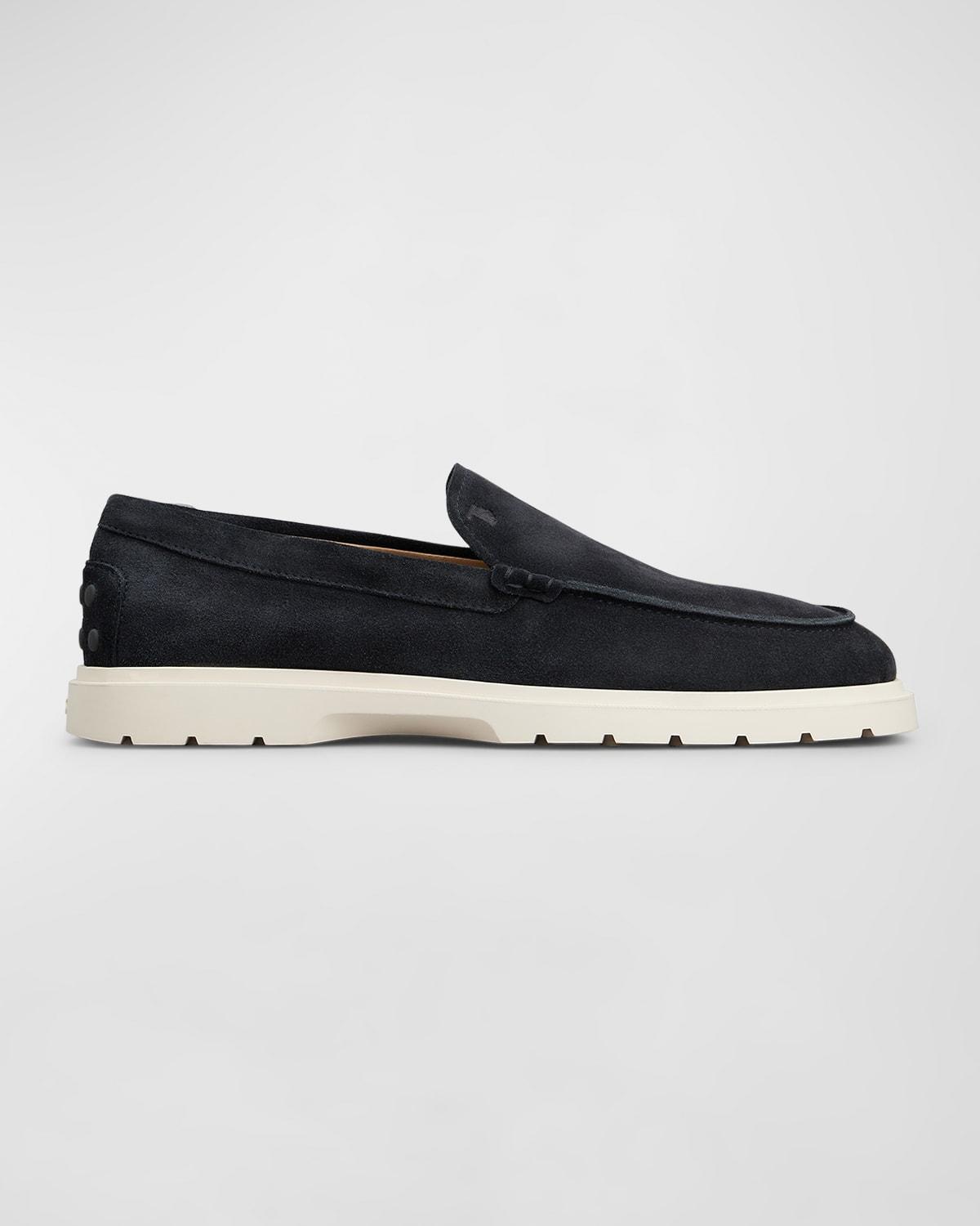 Tod's Blue Suede Moccasin With White Rubber Sole In Blue