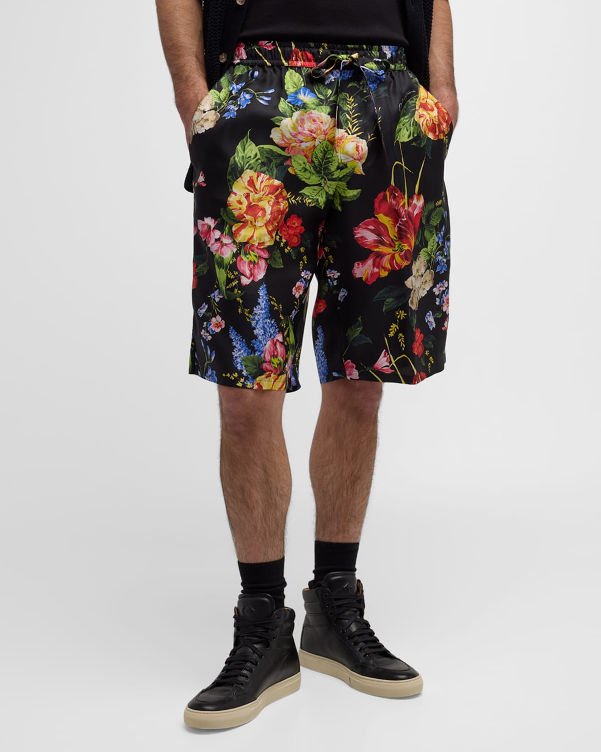 Dolce & Gabbana Men's Floral Silk Drawstring Shorts In Open Misce