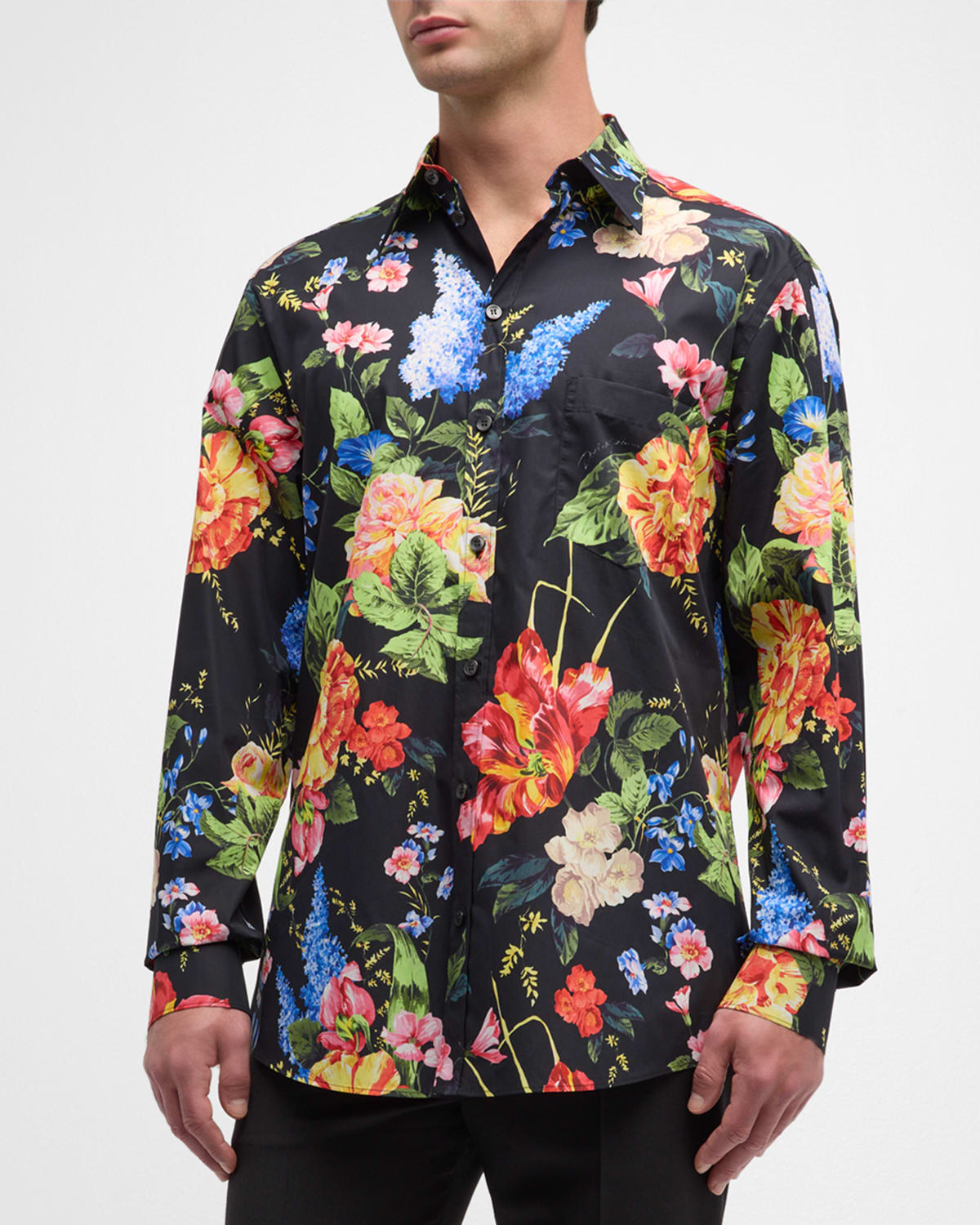 Dolce & Gabbana Men's Dg Floral Poplin Button-down Shirt In Open Misce