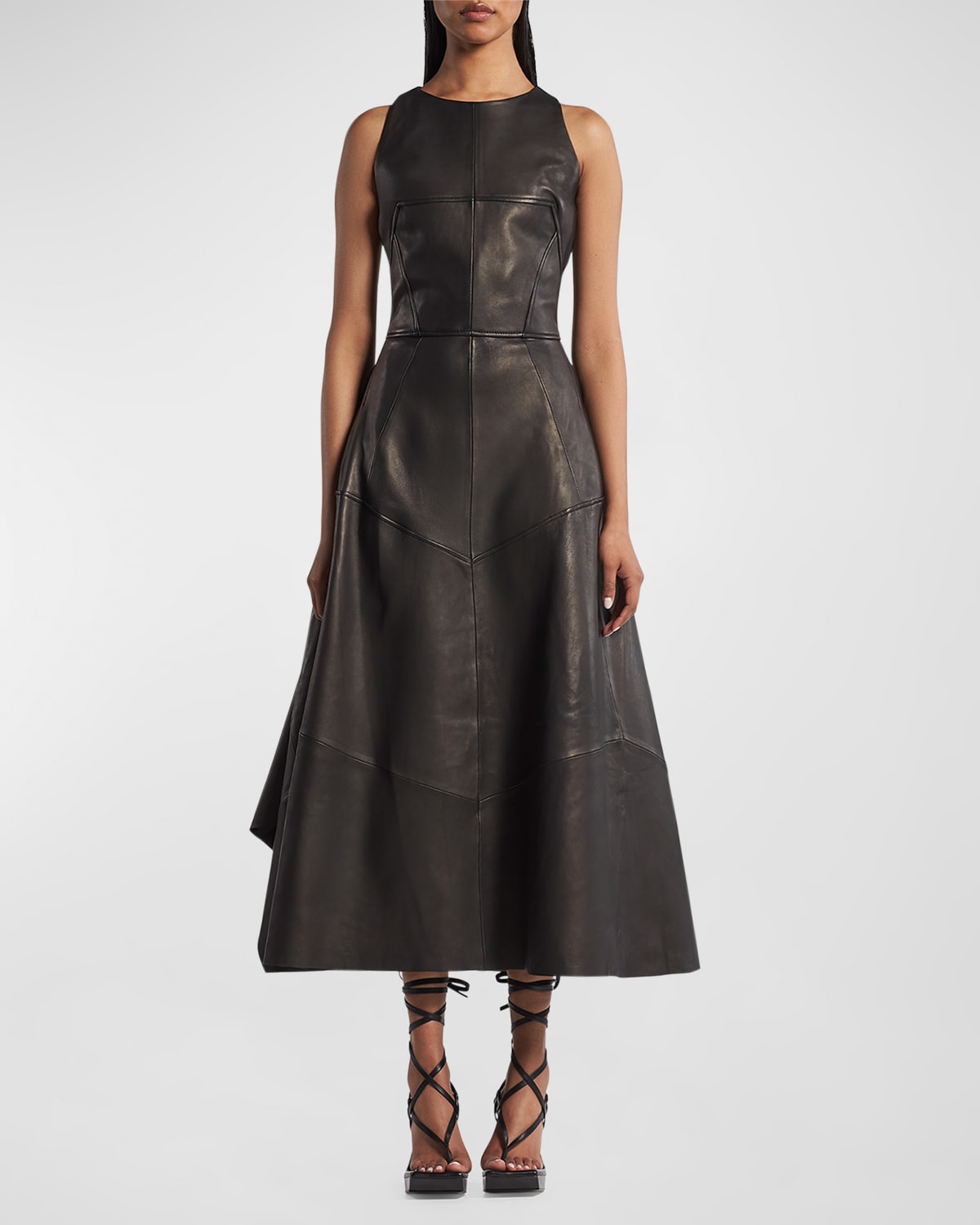 Linden Sleeveless Paneled Leather Midi Dress