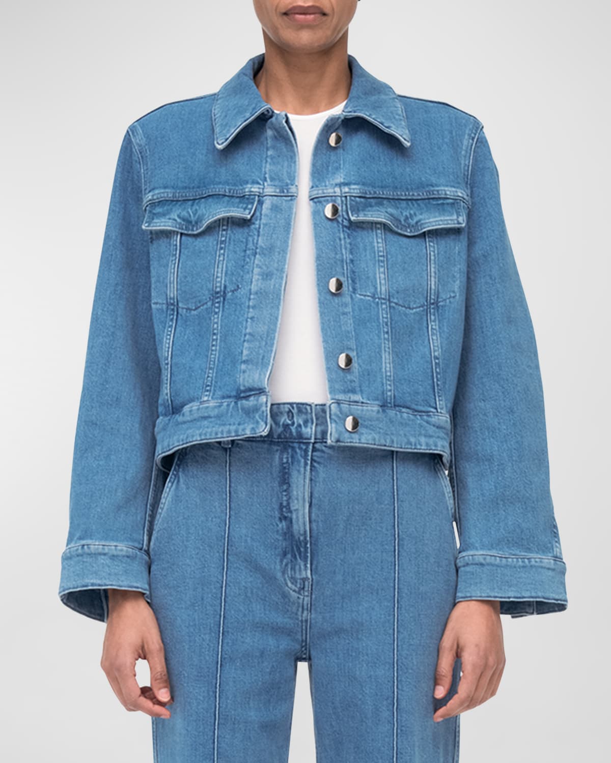 Another Tomorrow Cropped Denim Jacket In Light Blue Wash