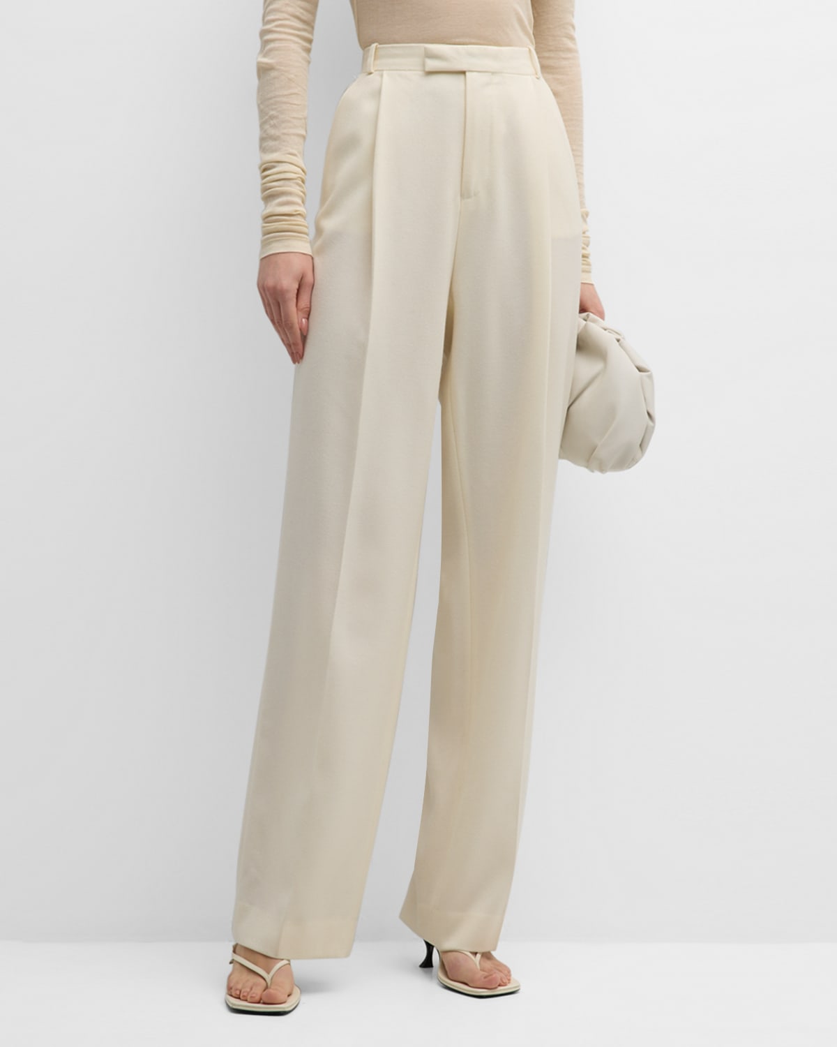 Shop Bite Studios Ecole Flannel Pleated Straight-leg Pants In Off White