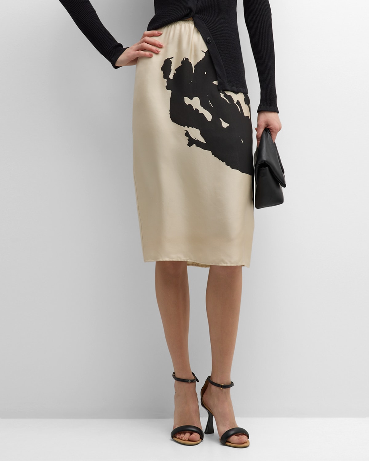 Shop Bite Studios Abstract-print Silk Pull-on Midi Skirt In Cream
