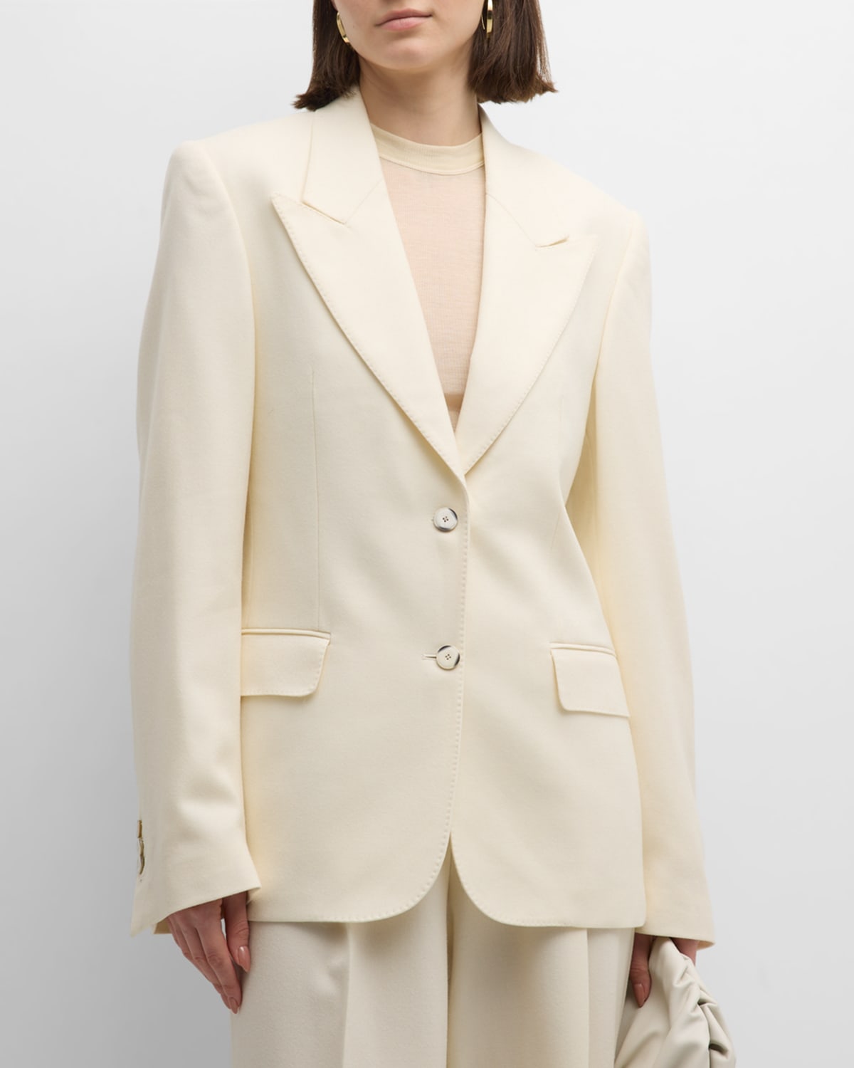 Shop Bite Studios Ecole Flannel Single-breasted Blazer Jacket In Off White