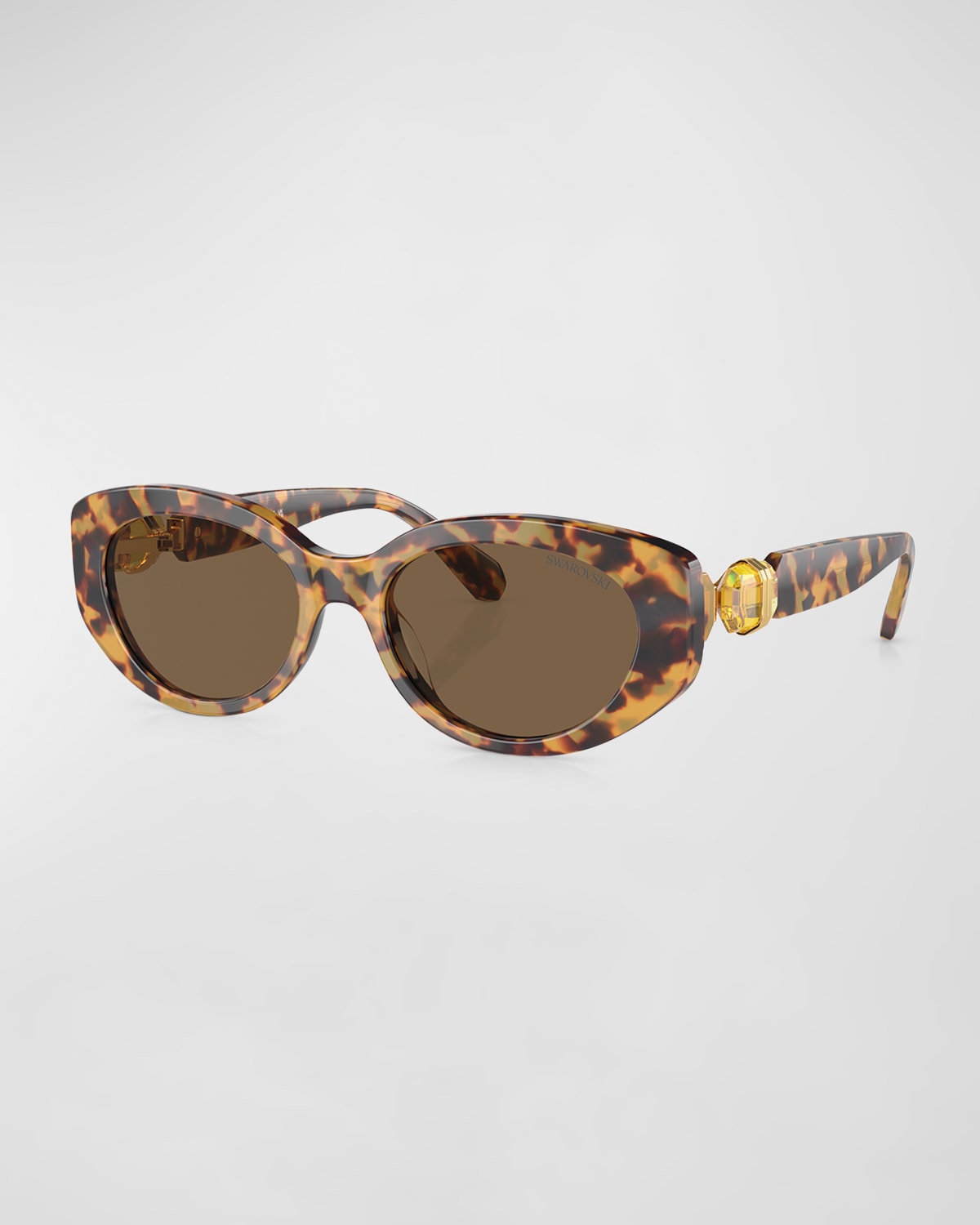 Swarovski Crystal-embellished Acetate Oval Sunglasses In Lite Havana