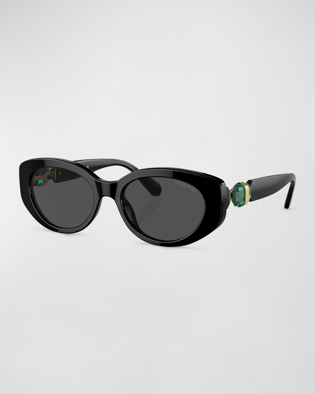 Shop Swarovski Crystal-embellished Acetate Oval Sunglasses In Dark Grey