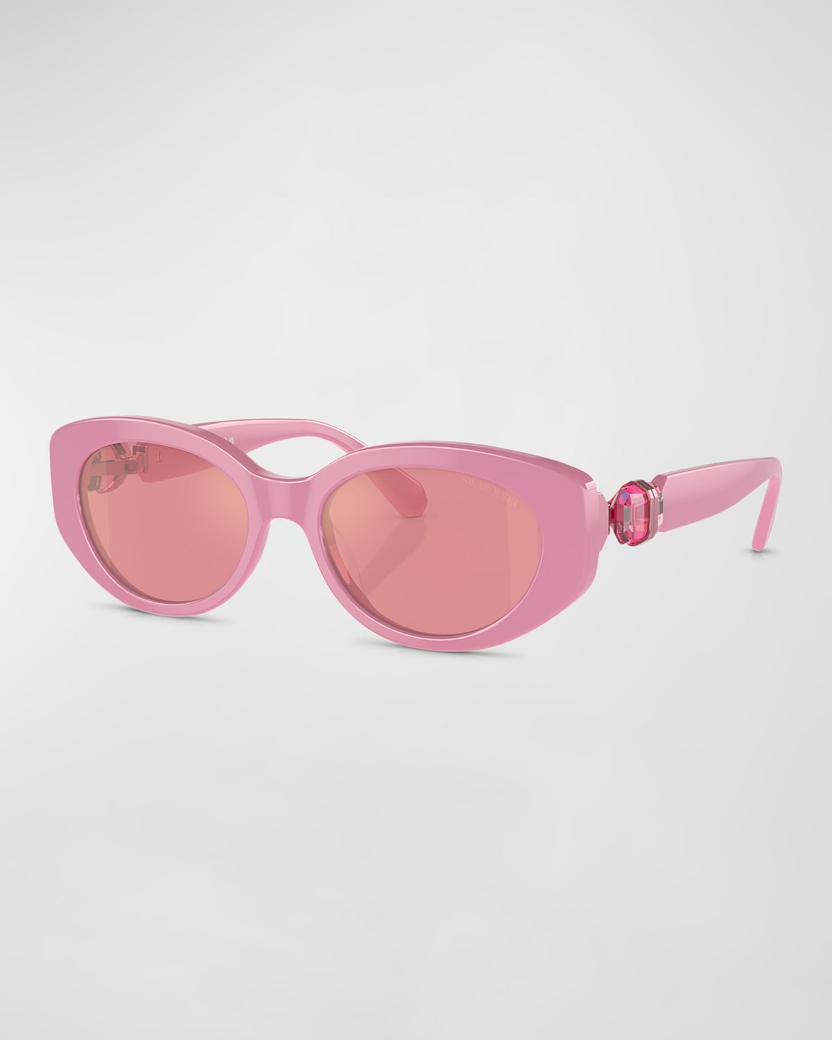 Swarovski Monochrome Crystal-embellished Acetate Oval Sunglasses In Pink