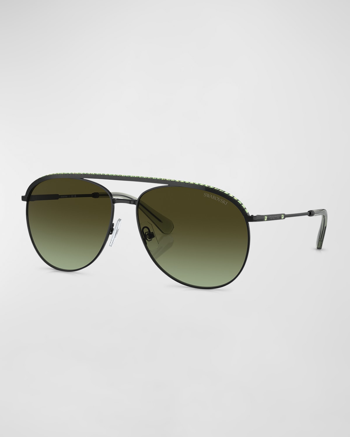 Shop Swarovski Pavé Metal Aviator Sunglasses In Black