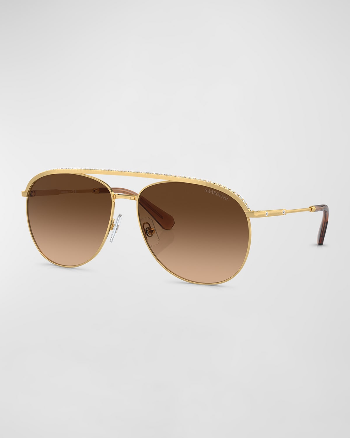 Shop Swarovski Pavé Metal Aviator Sunglasses In Gold