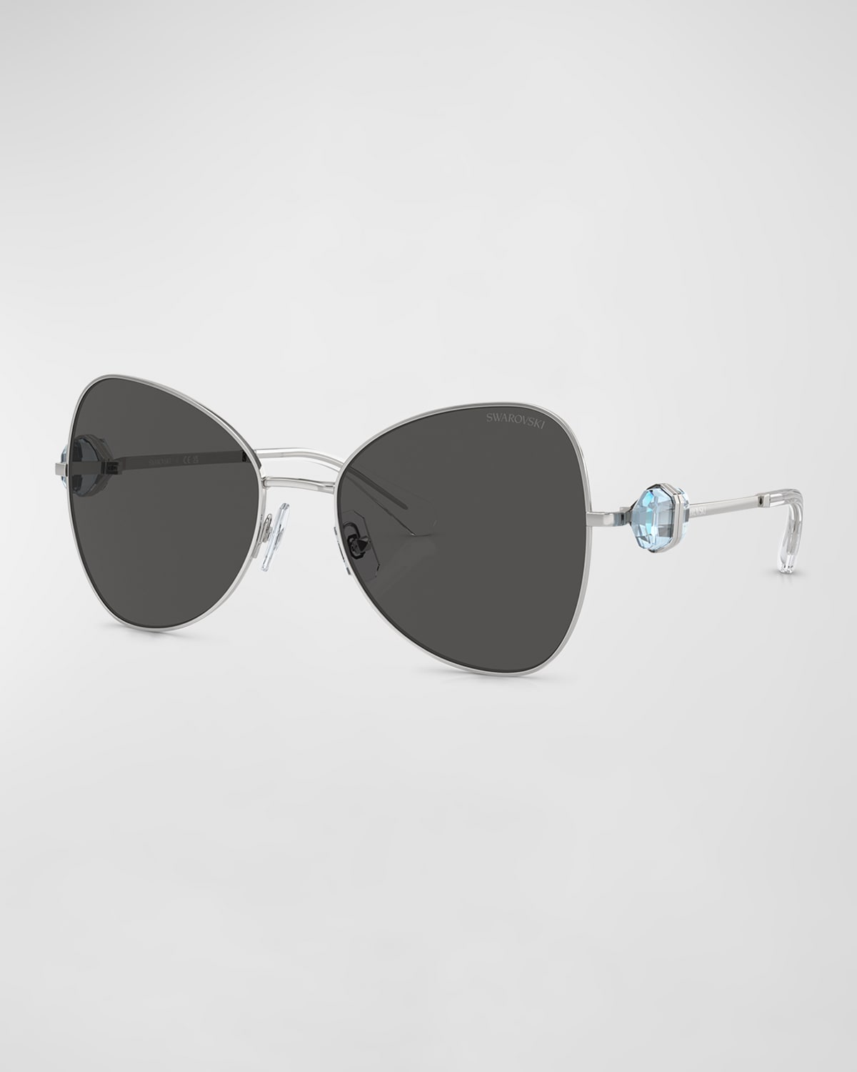 Swarovski Full-cut Crystal Silver Metal Butterfly Sunglasses In Silver
