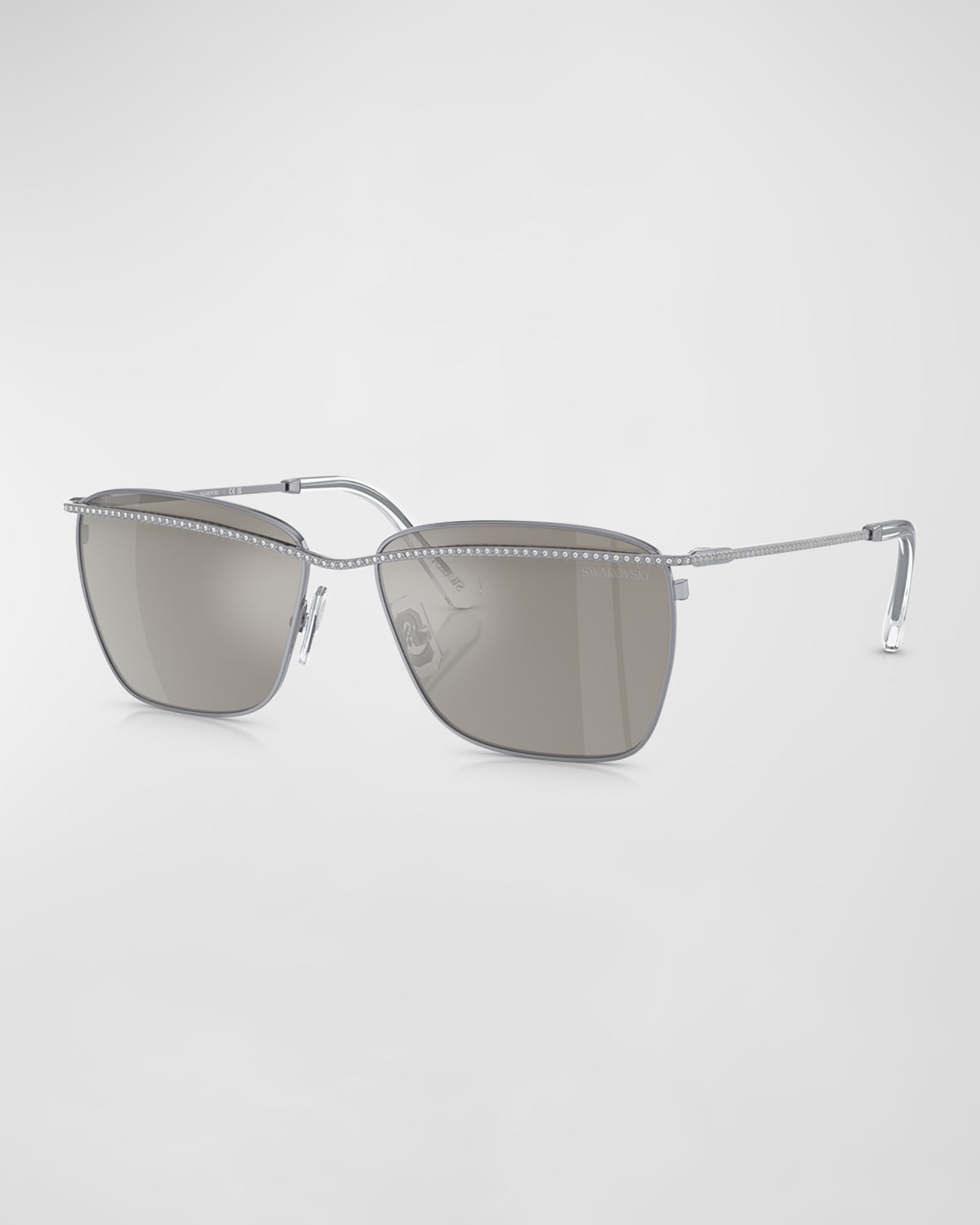 Shop Swarovski Crystal-embellished Mirrored Metal Aviator Sunglasses In Dark Silv