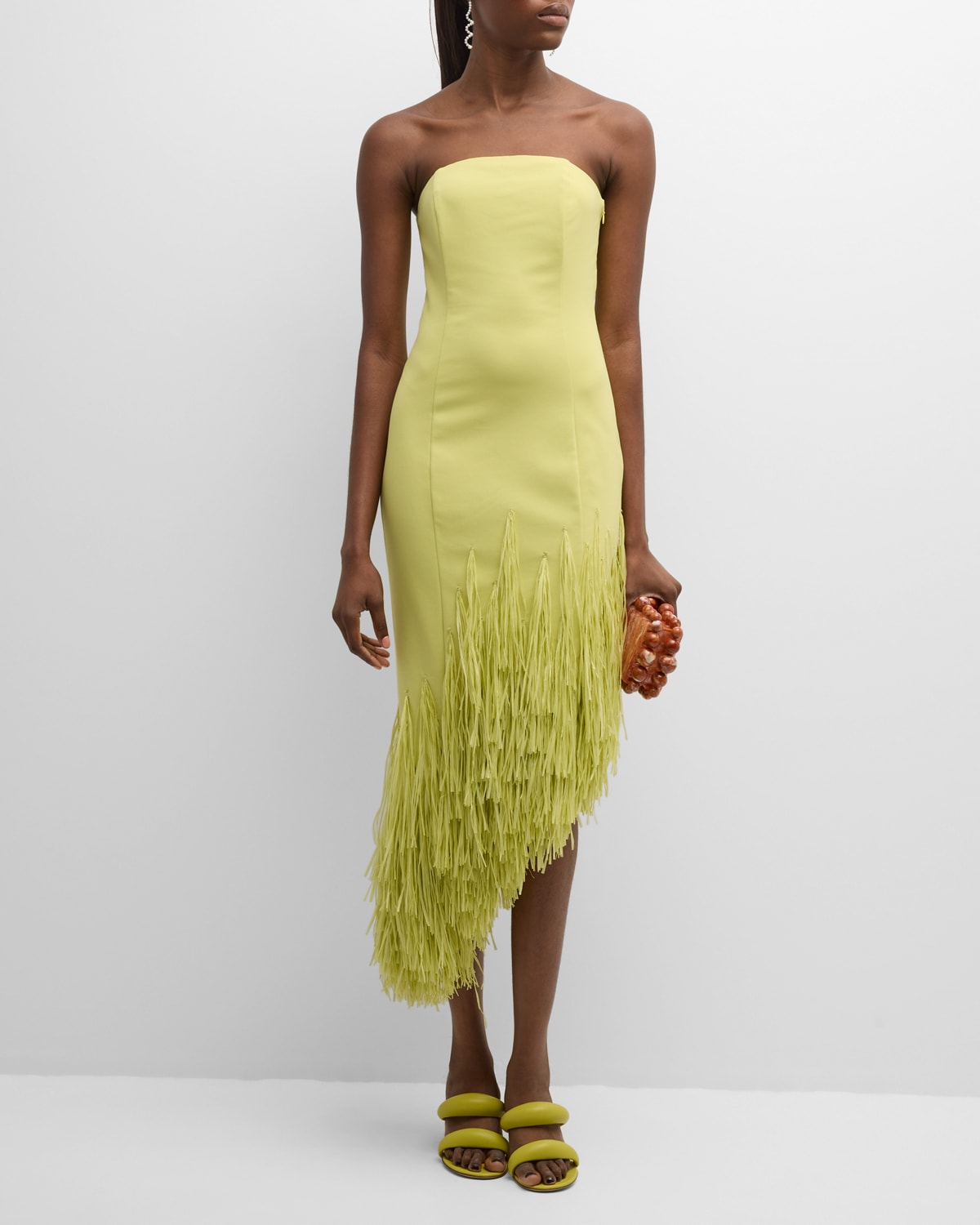 Cult Gaia Libby Strapless High-low Fringe Midi Dress In Lemon Sorbet