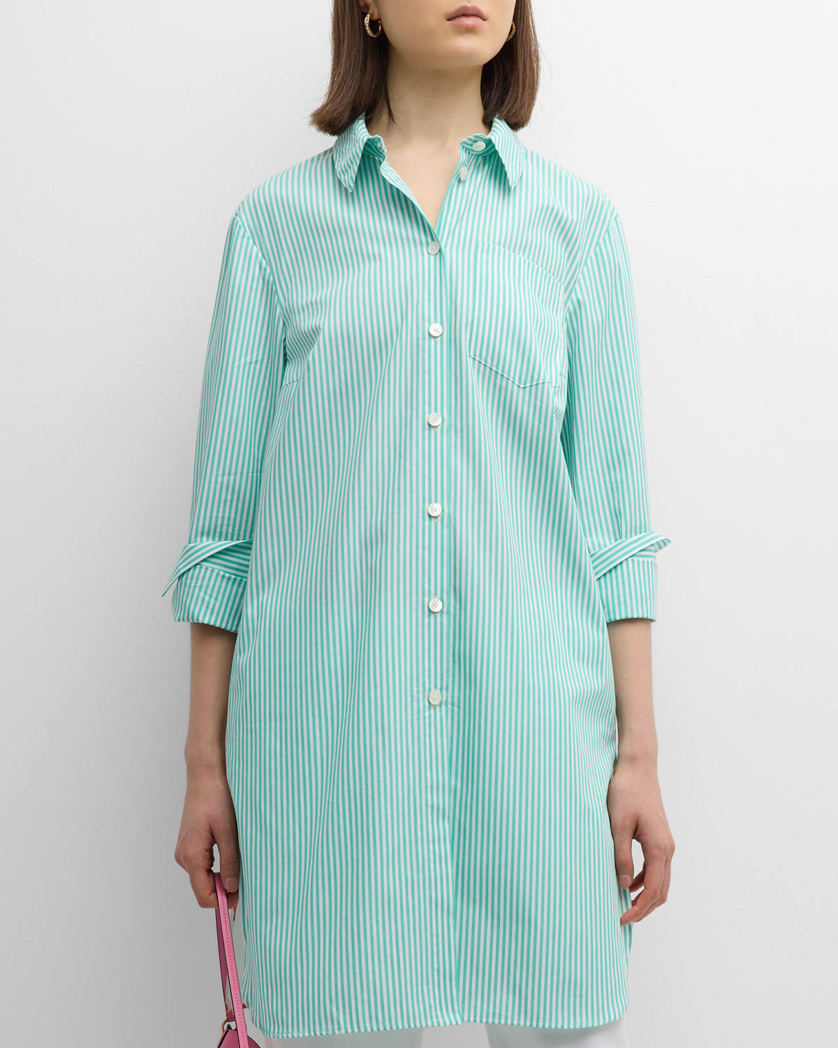 Maison Common Cotton Striped Front Tunic With Garden Of Eden Inquired Print Back In Turquoise