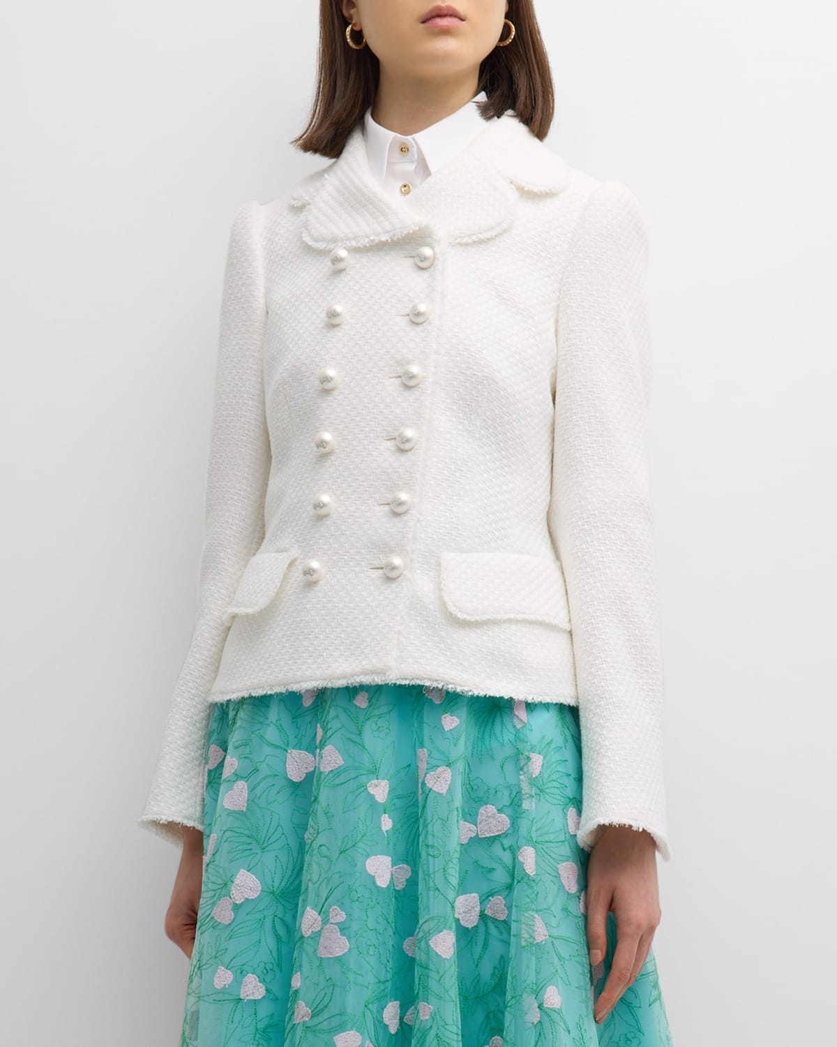 Cotton Blend Short Jacket with Pearlescent Buttons