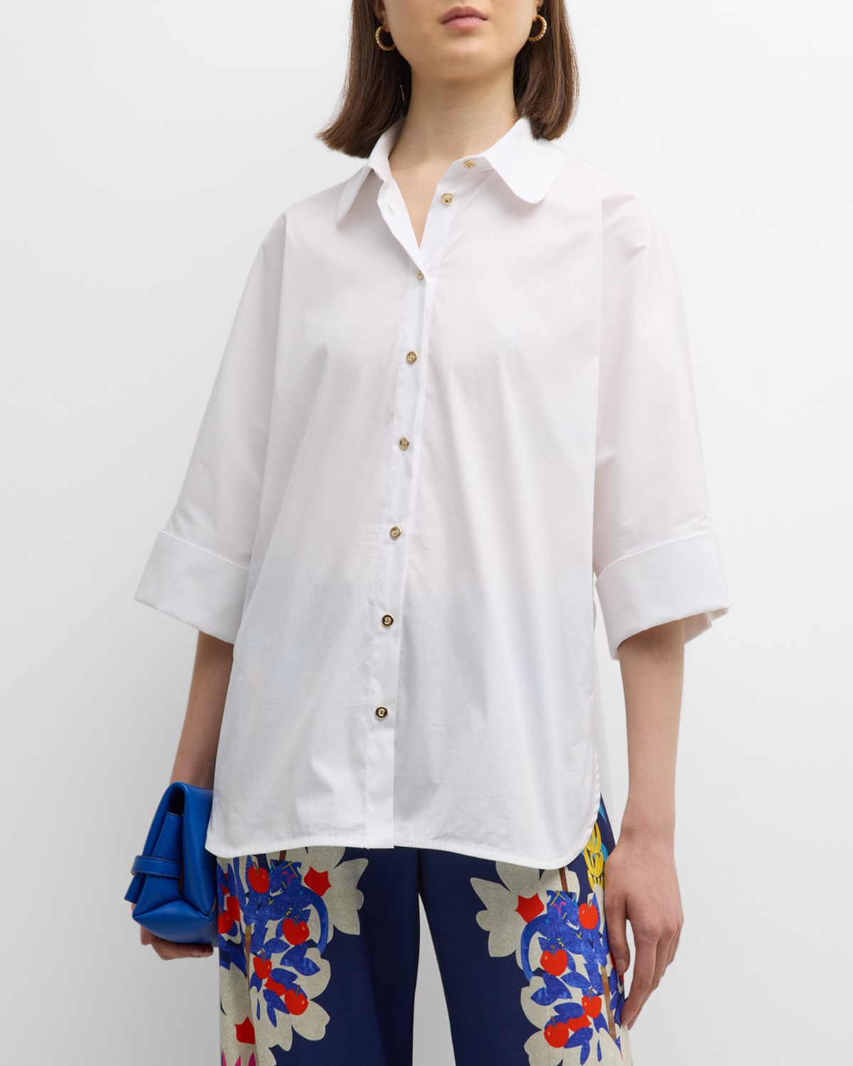 Maison Common Easy Button-front Shirt With Gold Buttons In Open White